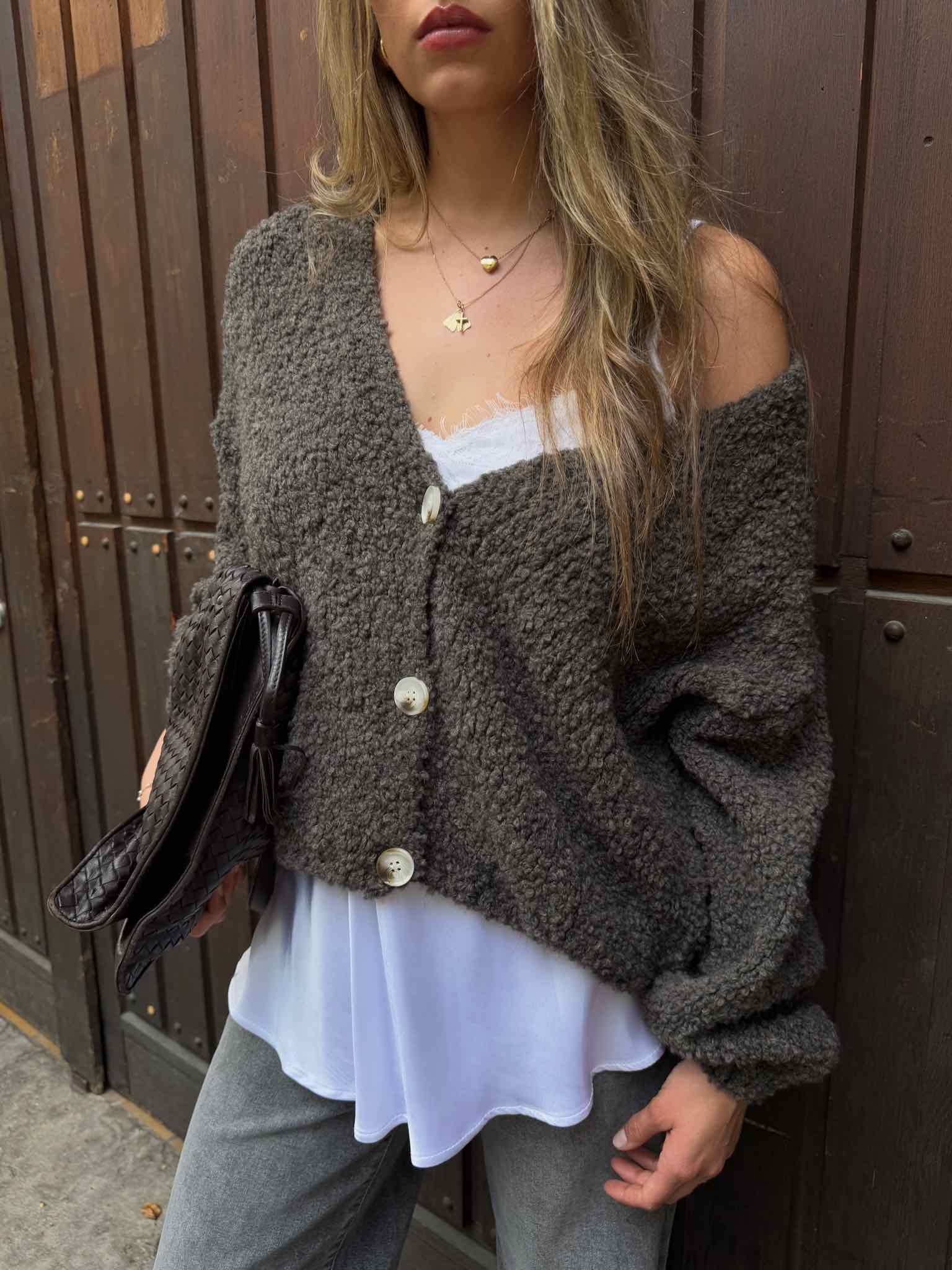 Teddy Cardigan für Damen in Dark Taupe von Maingold Basics