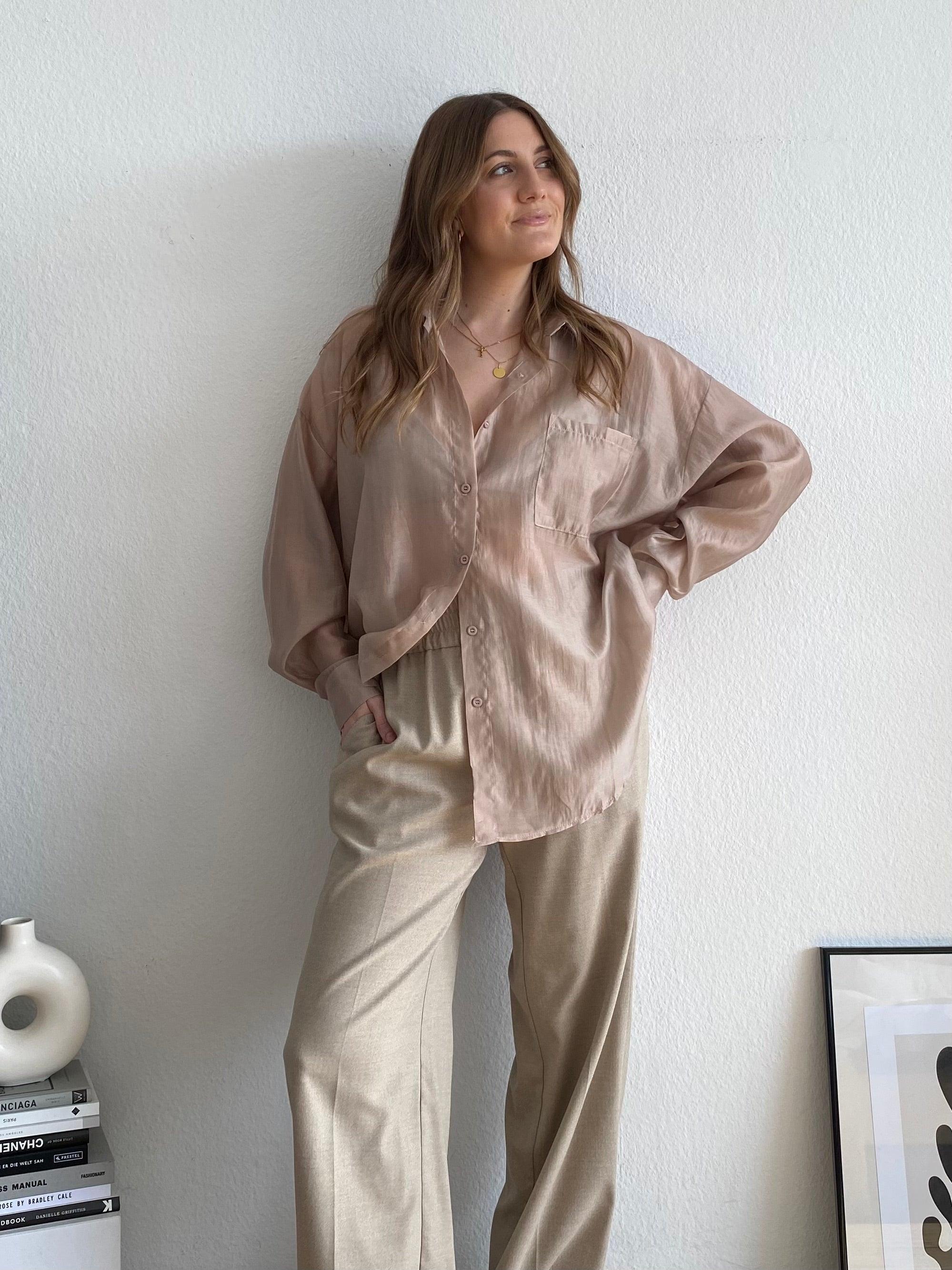 Transparente Oversize Bluse - Beige
