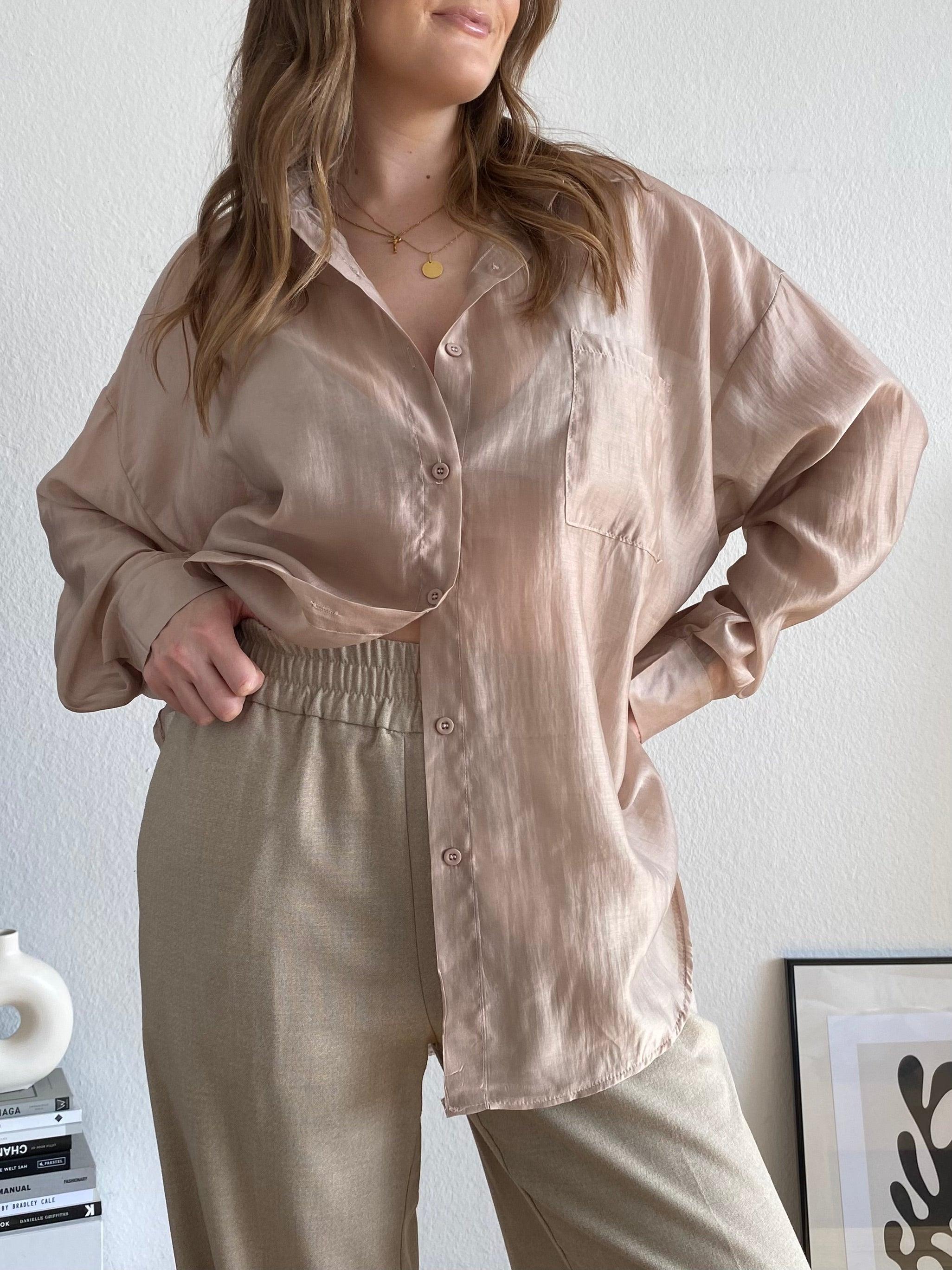 Transparente Oversize Bluse - Beige