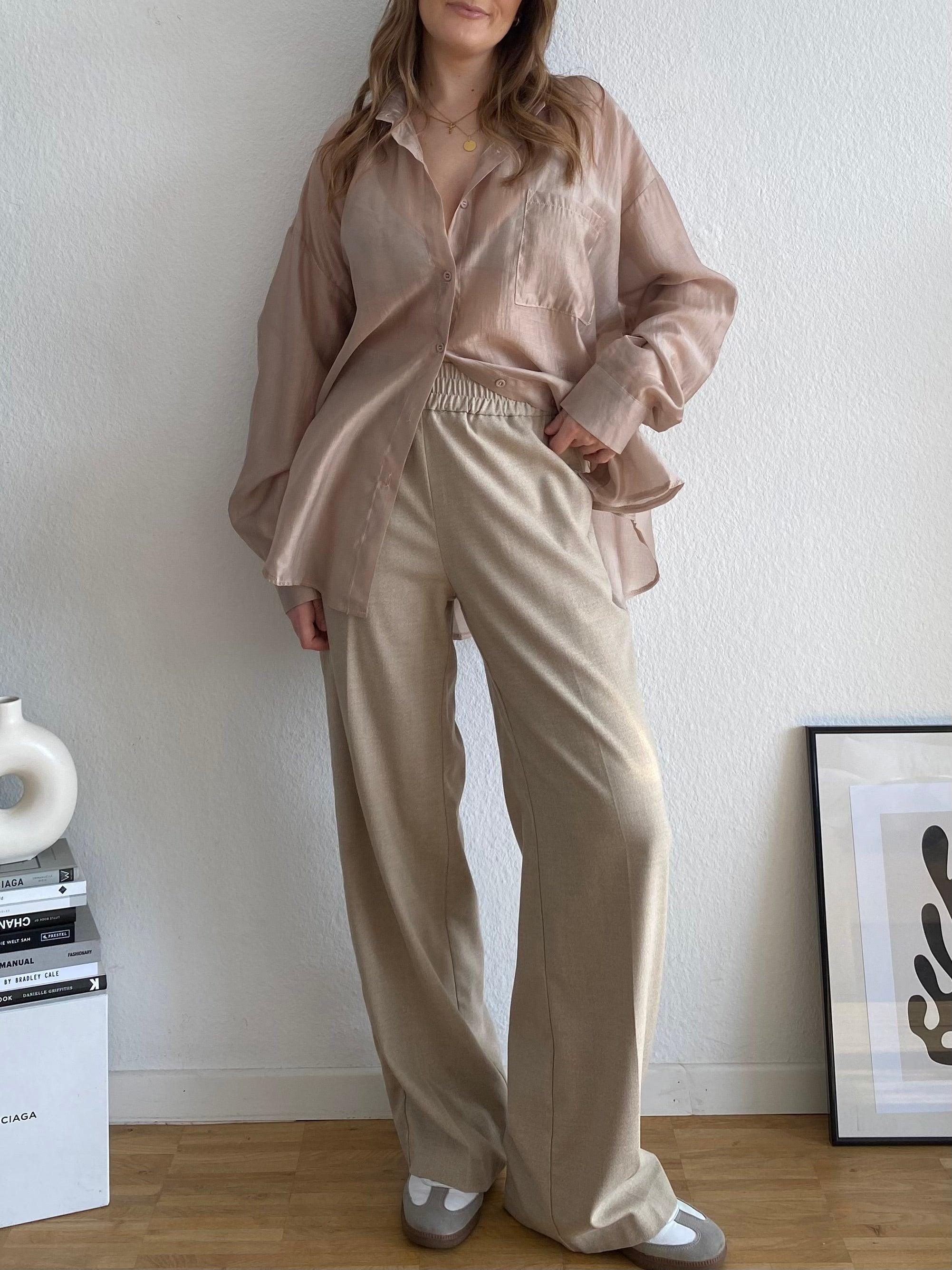 Transparente Oversize Bluse - Beige