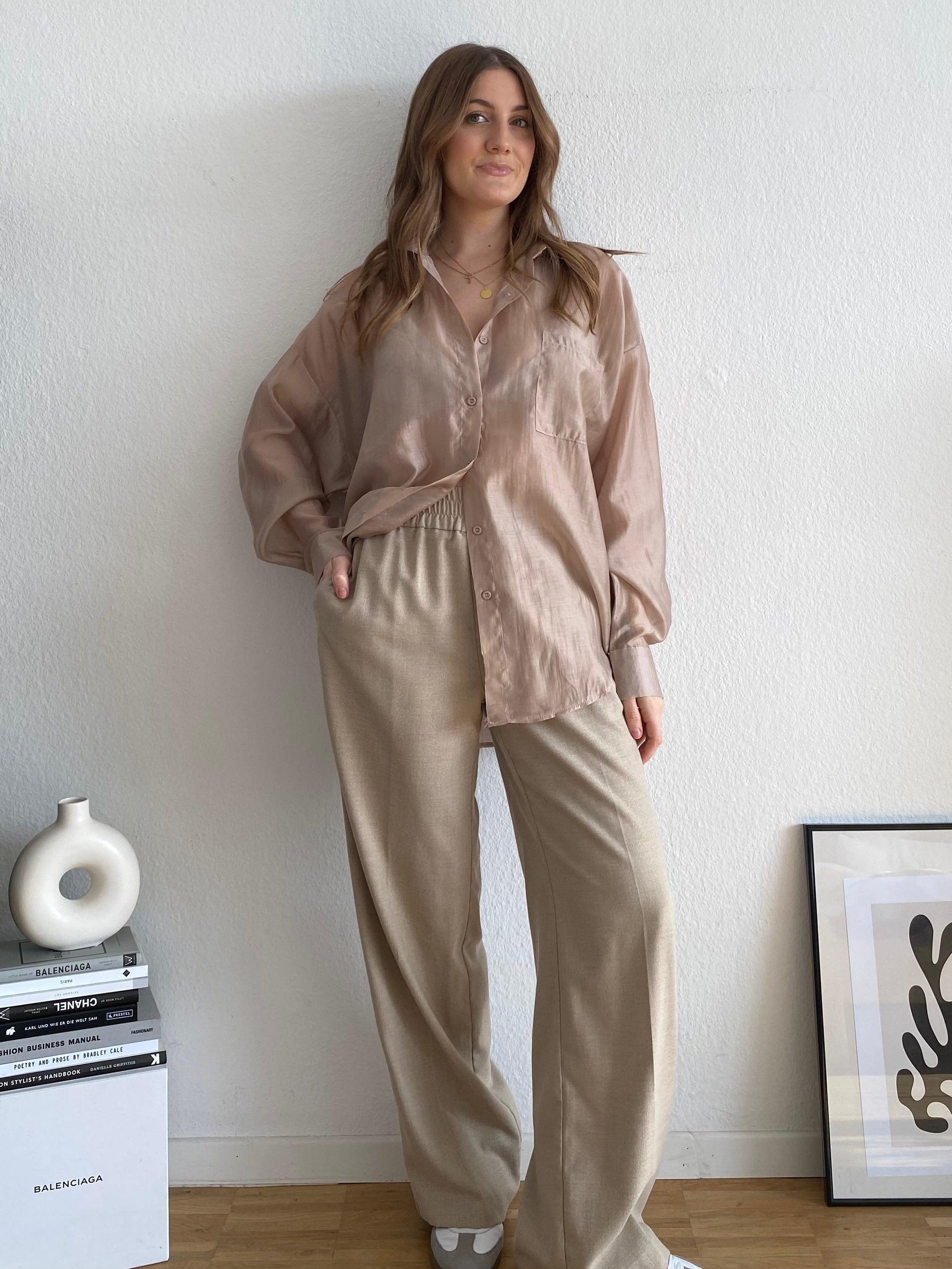 Transparente Oversize Bluse - Beige