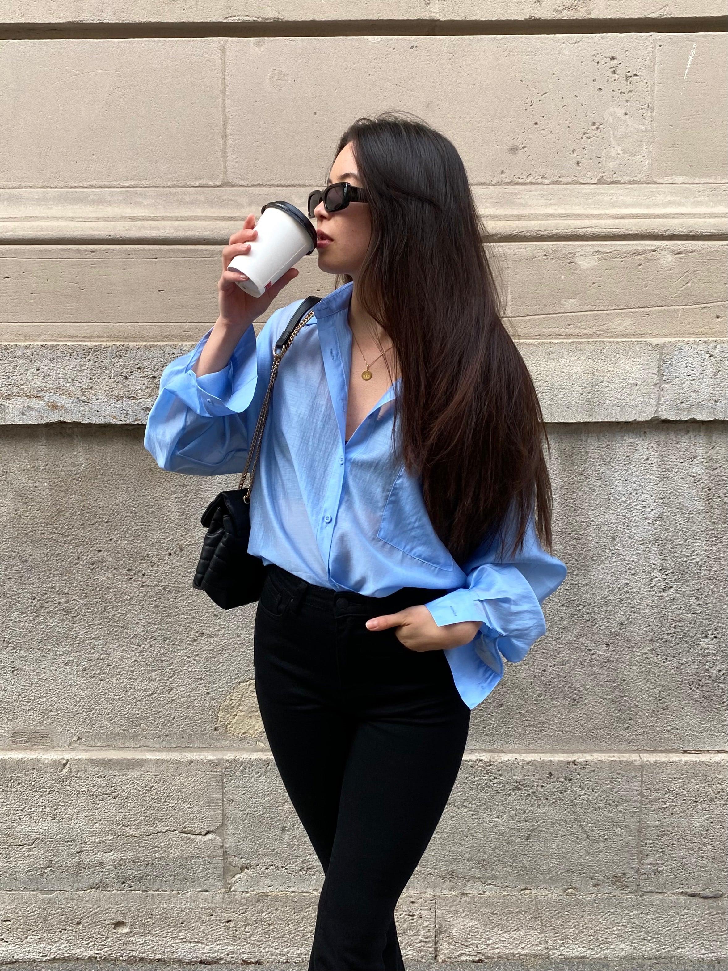 Transparente Oversize Bluse - Blue