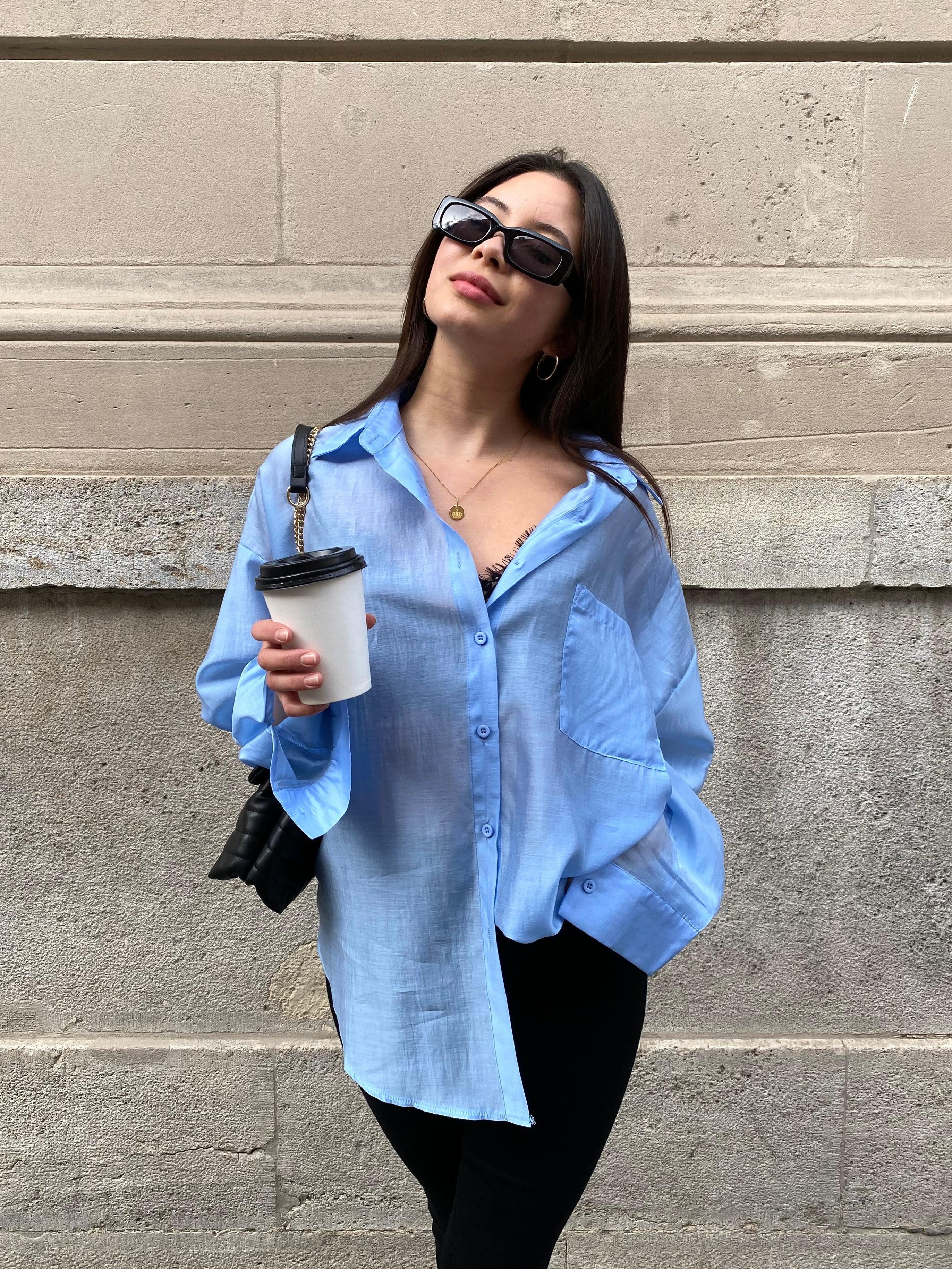 Transparente Oversize Bluse - Blue