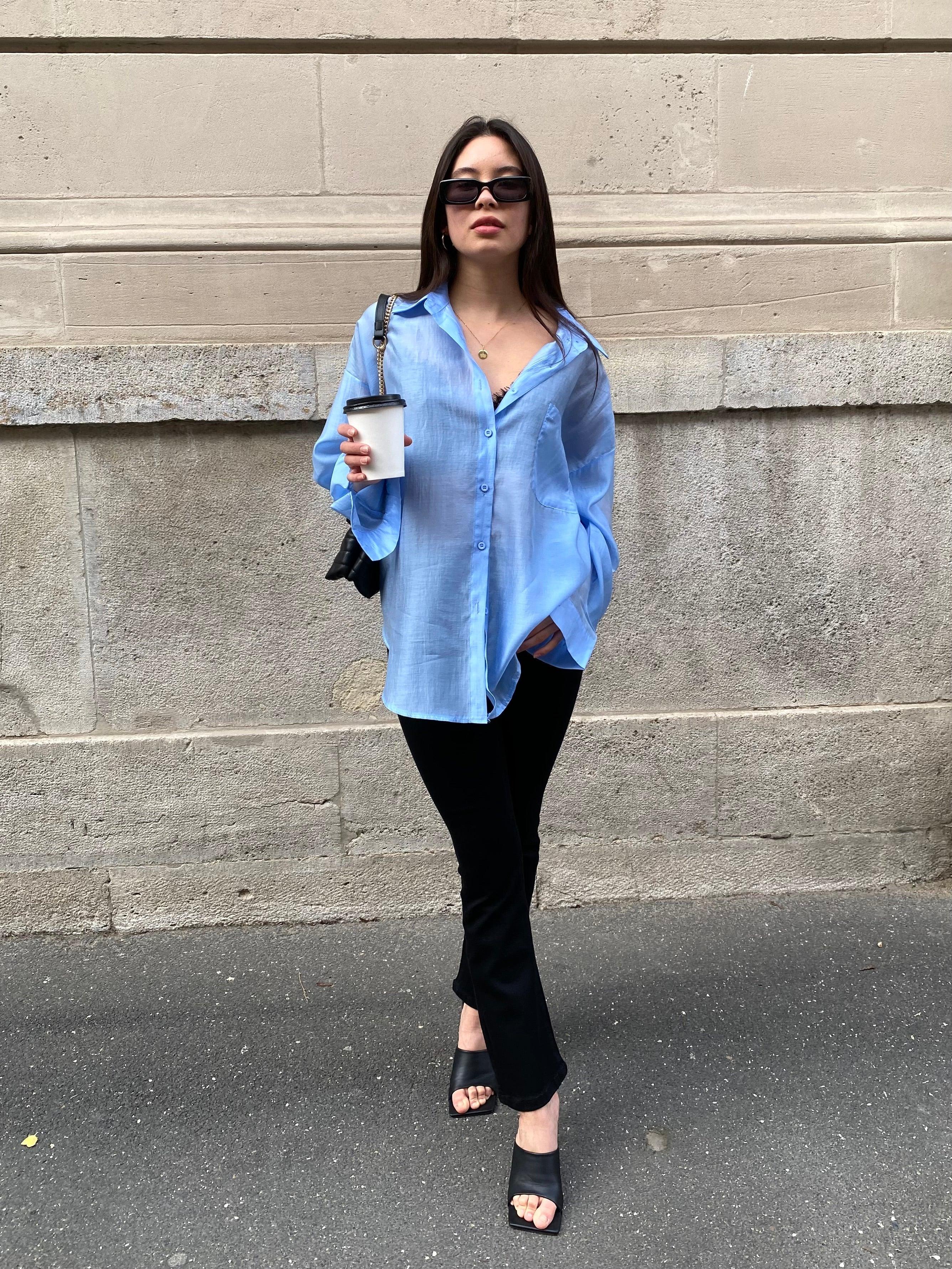 Transparente Oversize Bluse - Blue