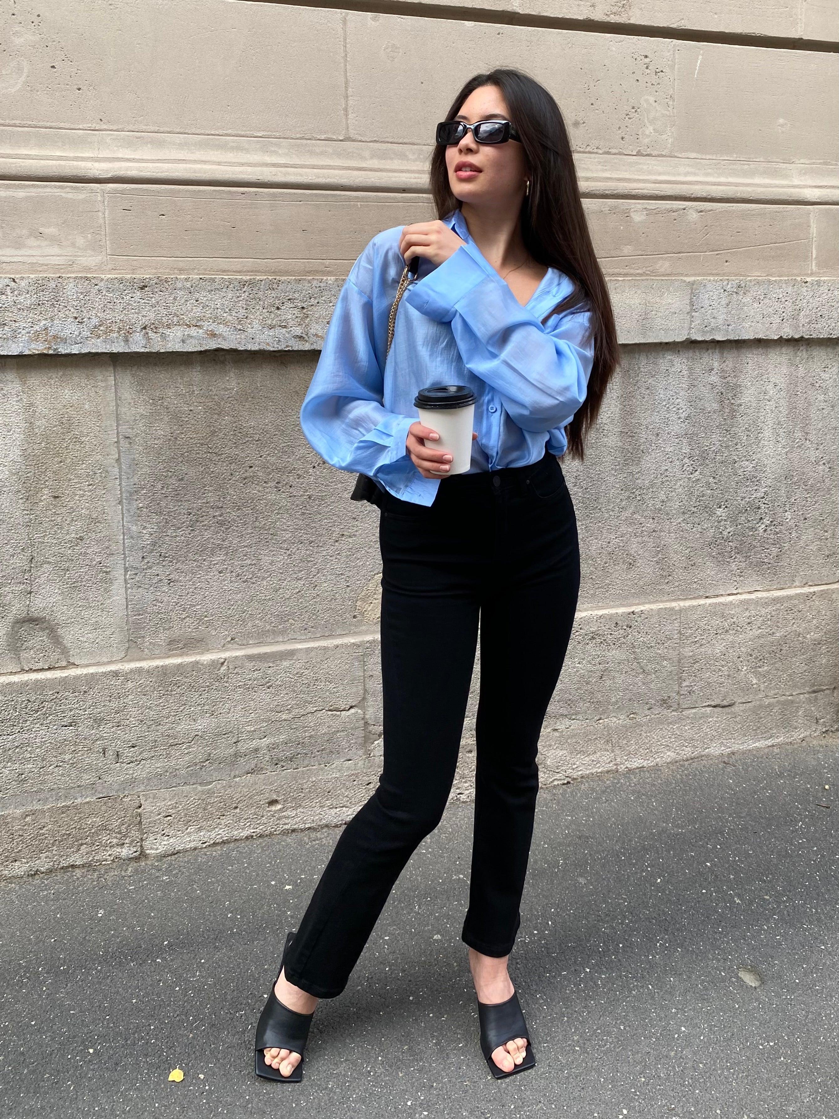 Transparente Oversize Bluse - Blue