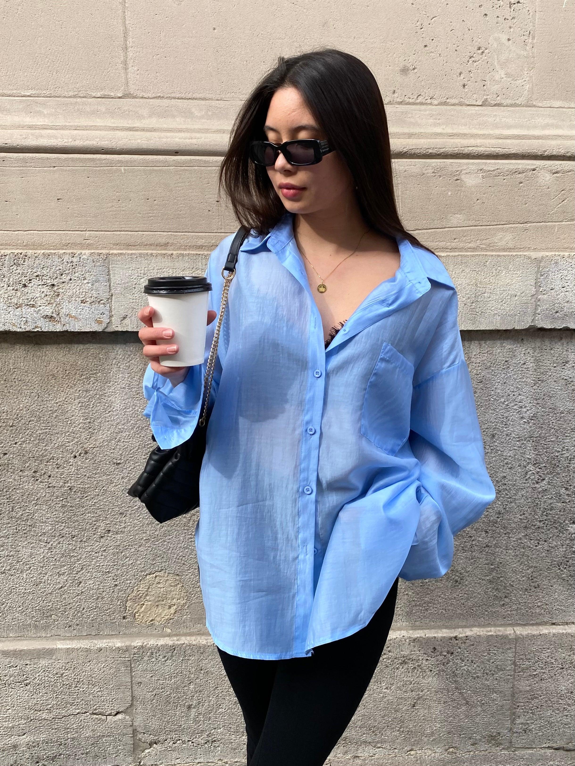Transparente Oversize Bluse - Blue