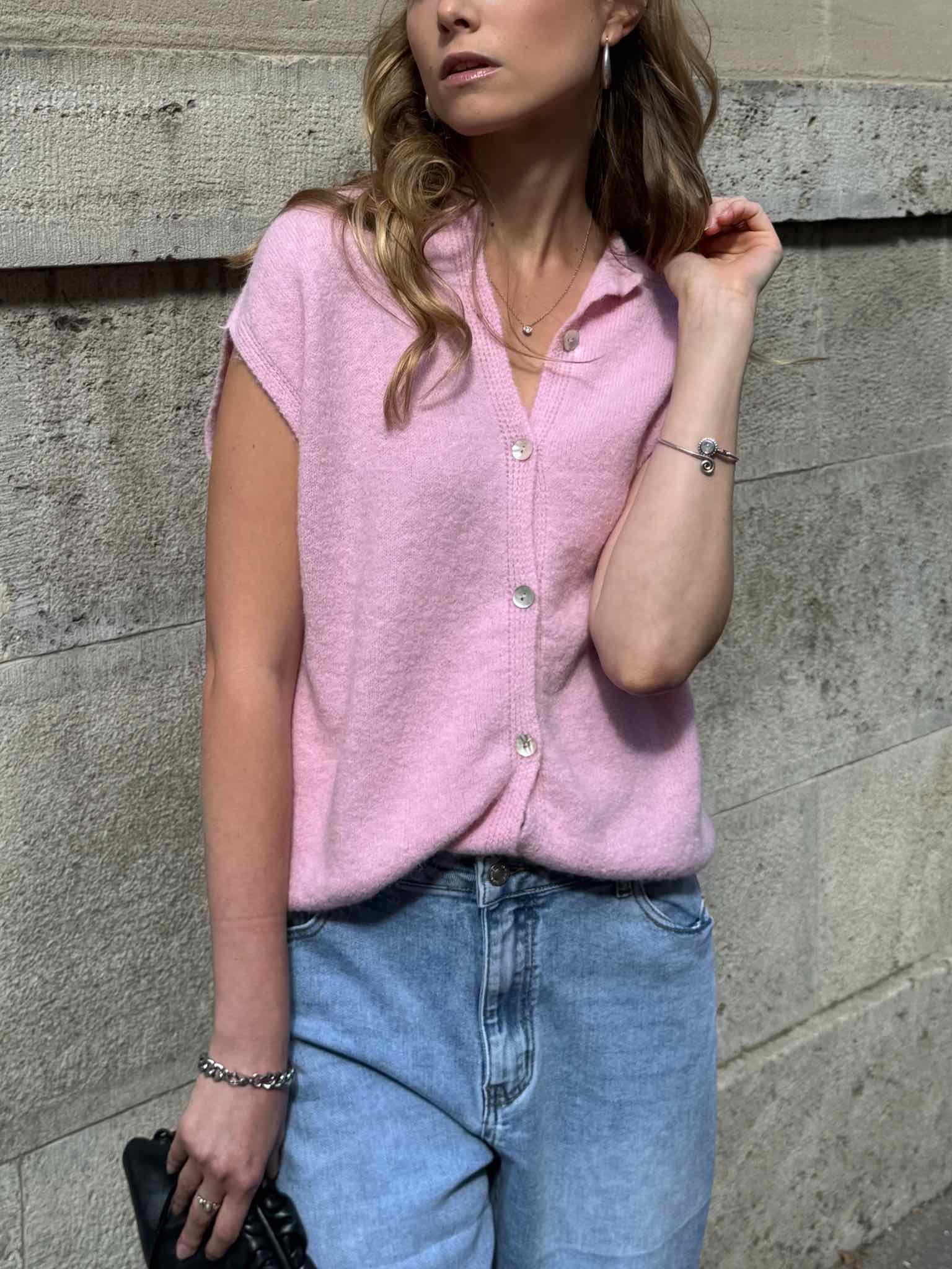 Baby Alpaka Weste Rundhals für Damen in Baby Pink von Maingold Basics