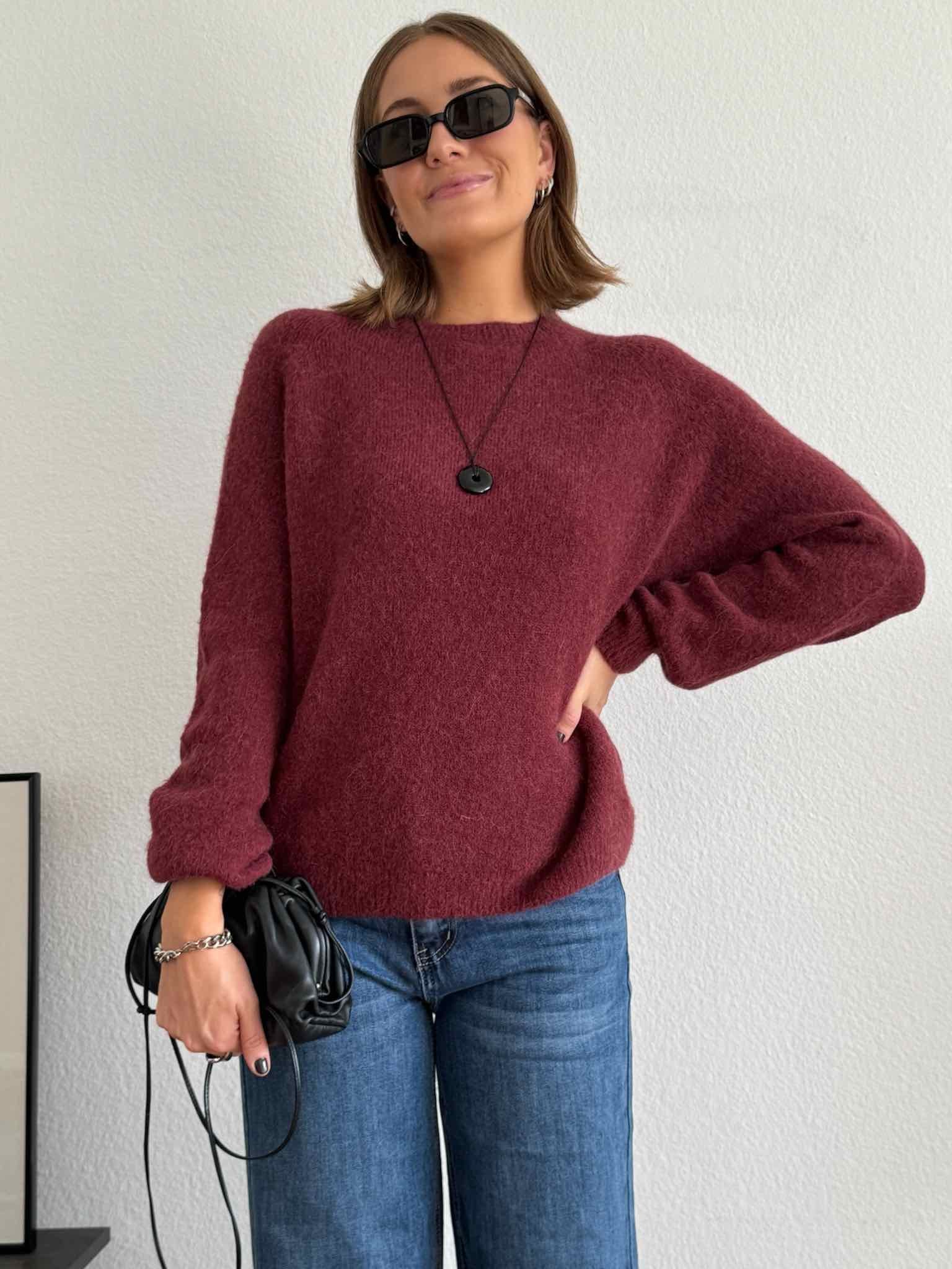 Basic Baby Alpaka Pullover für Damen in Bordeaux von Maingold Basics