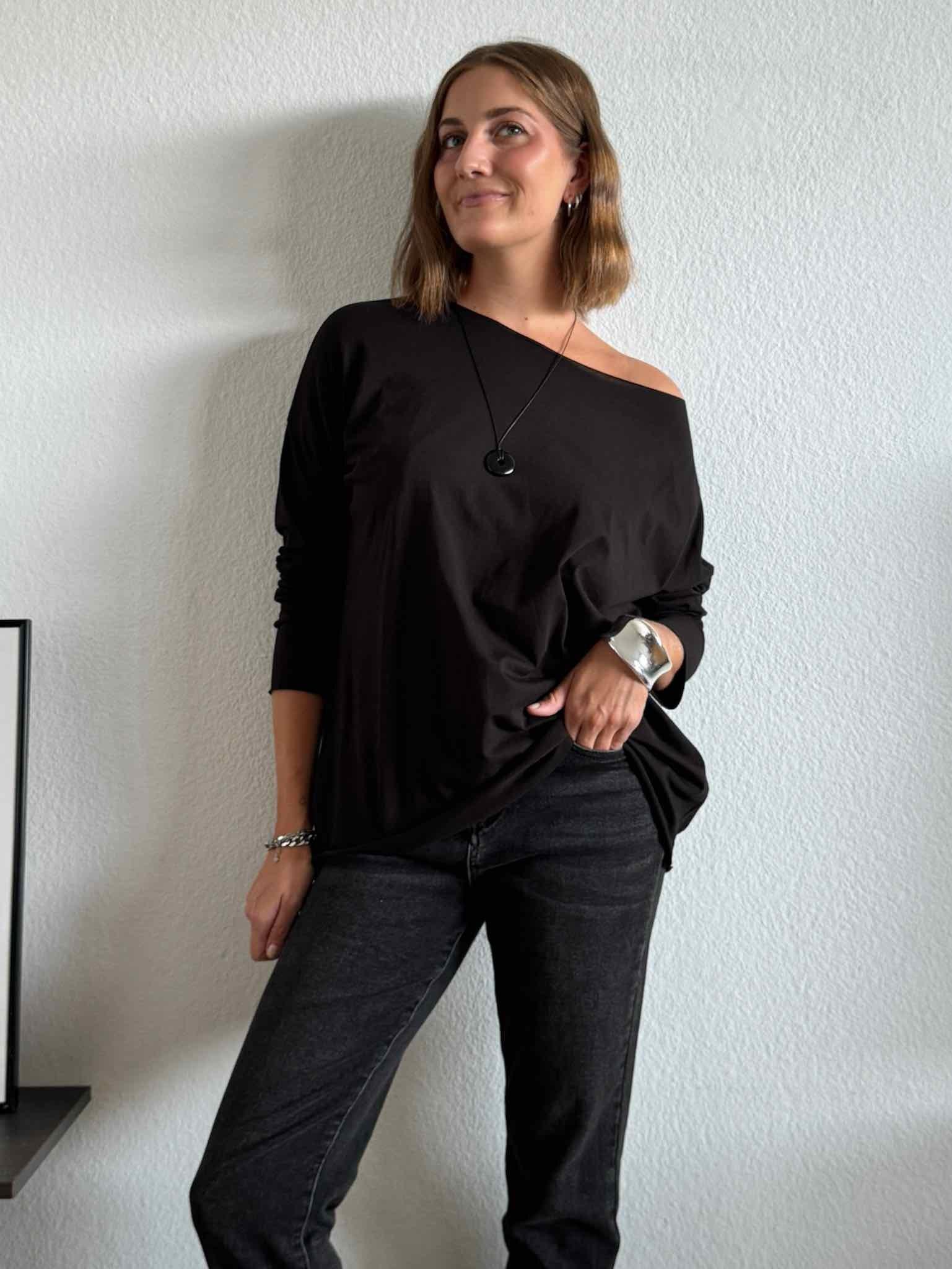 Basic Cutted Langarm Shirt für Damen in Black von Maingold Basics