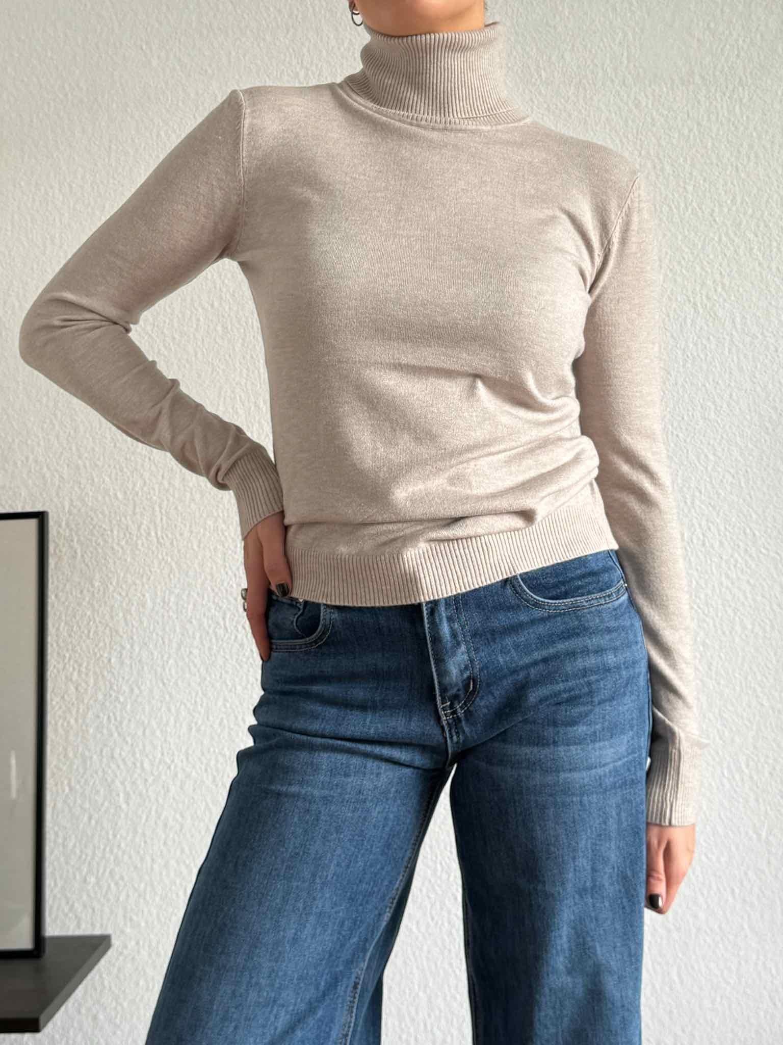 Basic Rollkragen Pulli für Damen in Beige von Maingold Basics