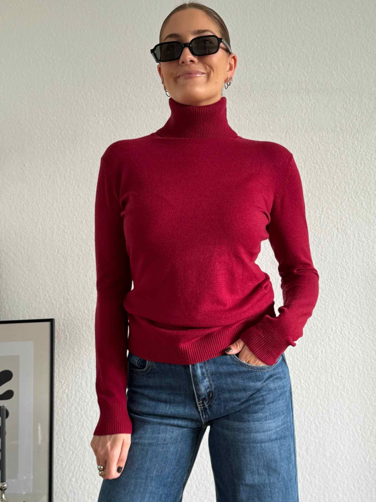 Basic Rollkragen Pulli für Damen in Bordeaux von Maingold Basics