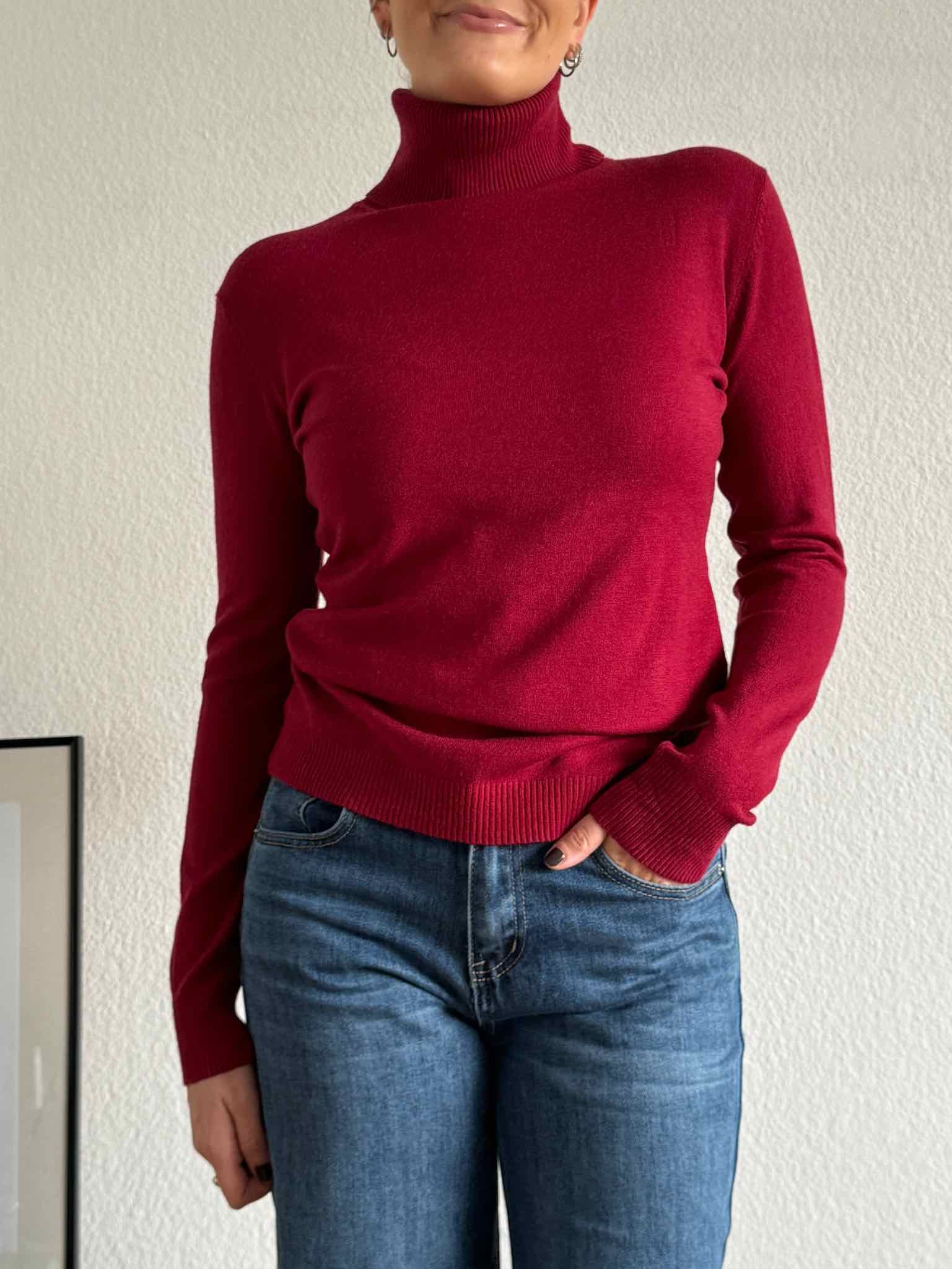 Basic Rollkragen Pulli für Damen in Bordeaux von Maingold Basics