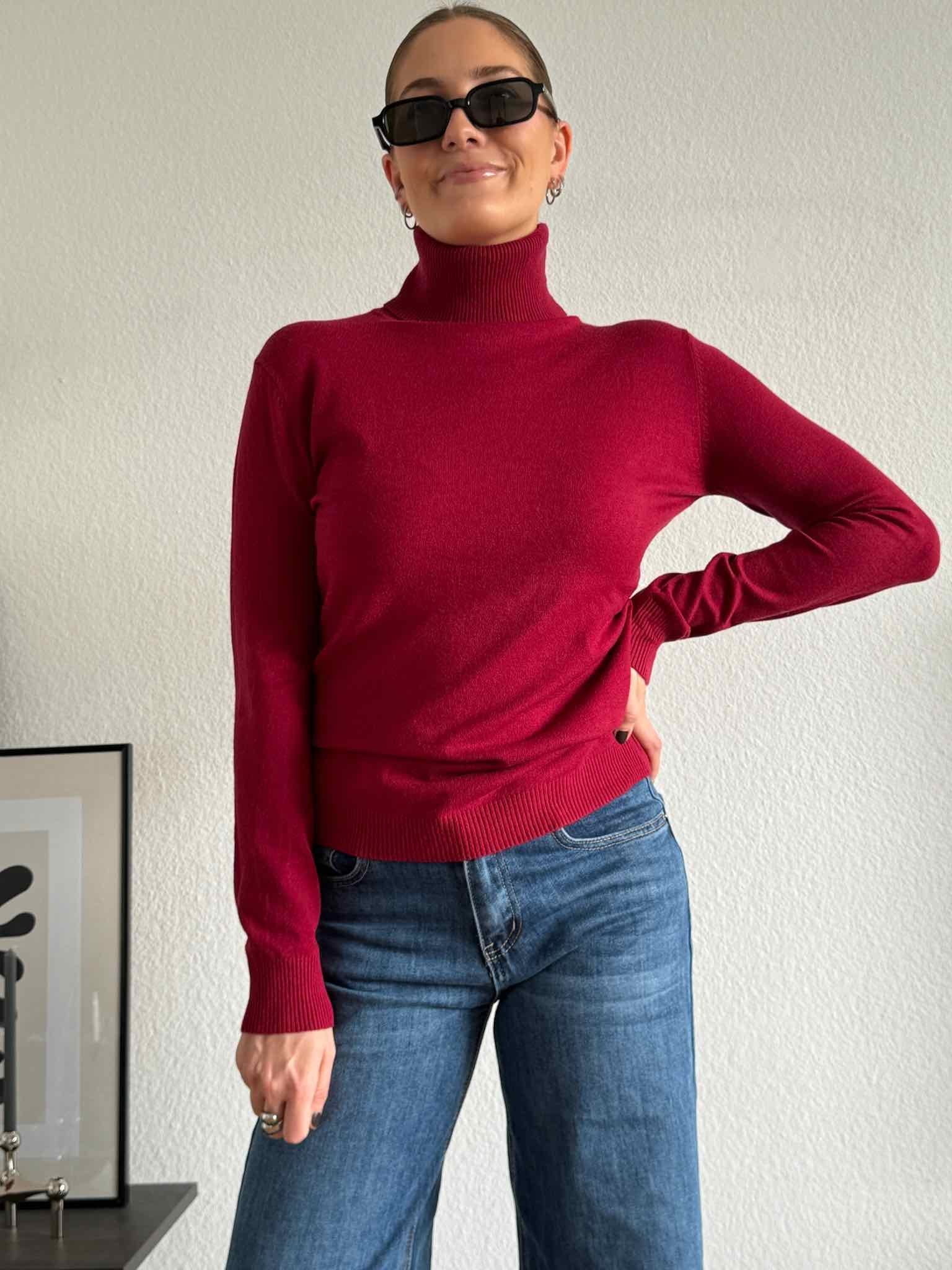 Basic Rollkragen Pulli für Damen in Bordeaux von Maingold Basics