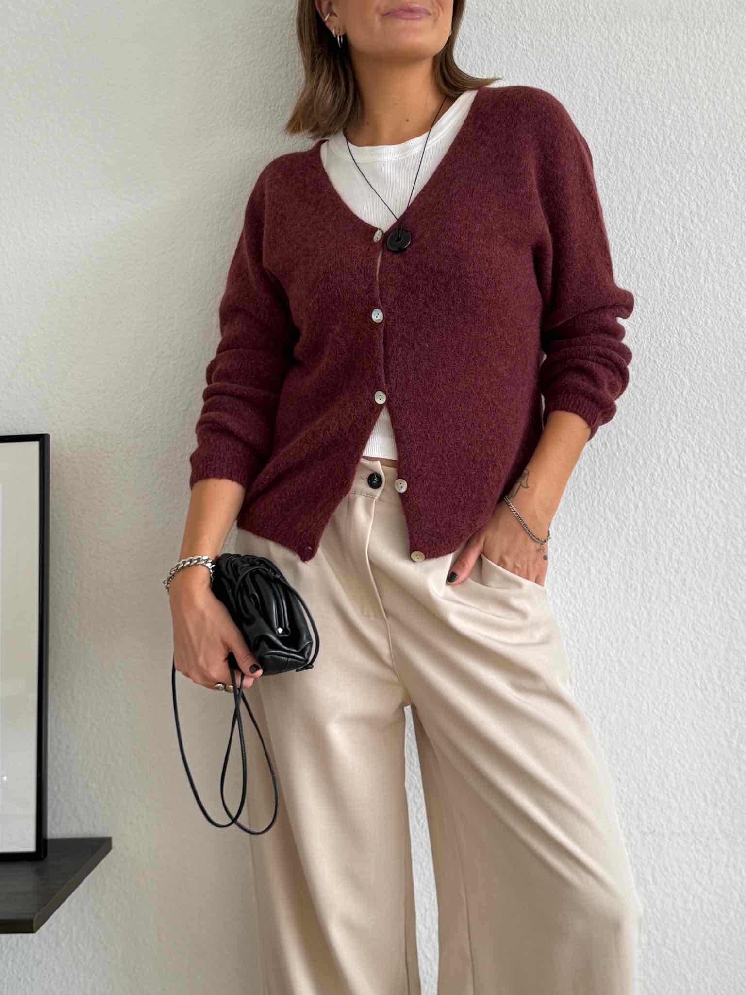 Basic Baby Alpaka Cardigan für Damen in Bordeaux von Maingold Basics