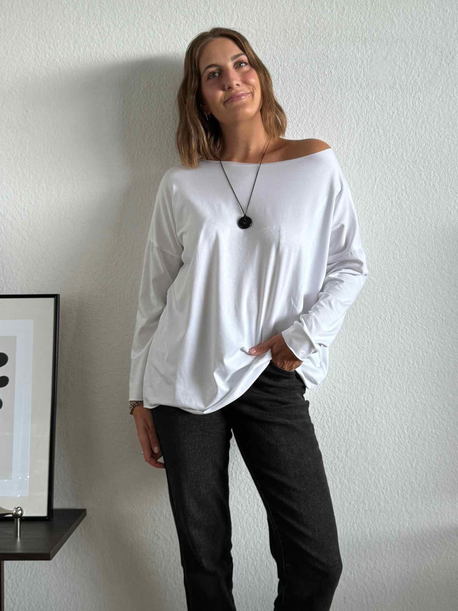 Basic Cutted Langarm Shirt für Damen in White von Maingold Basics