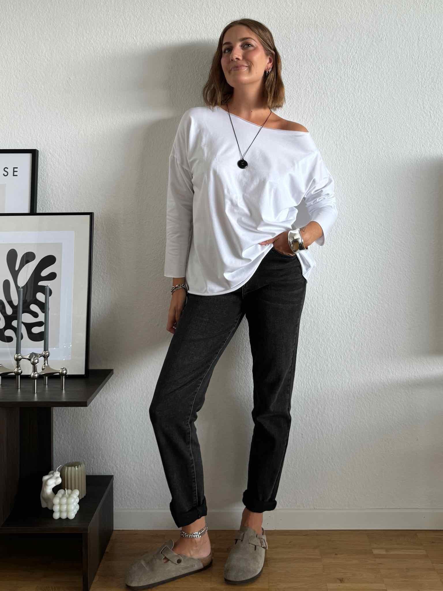 Basic Cutted Langarm Shirt für Damen in White von Maingold Basics