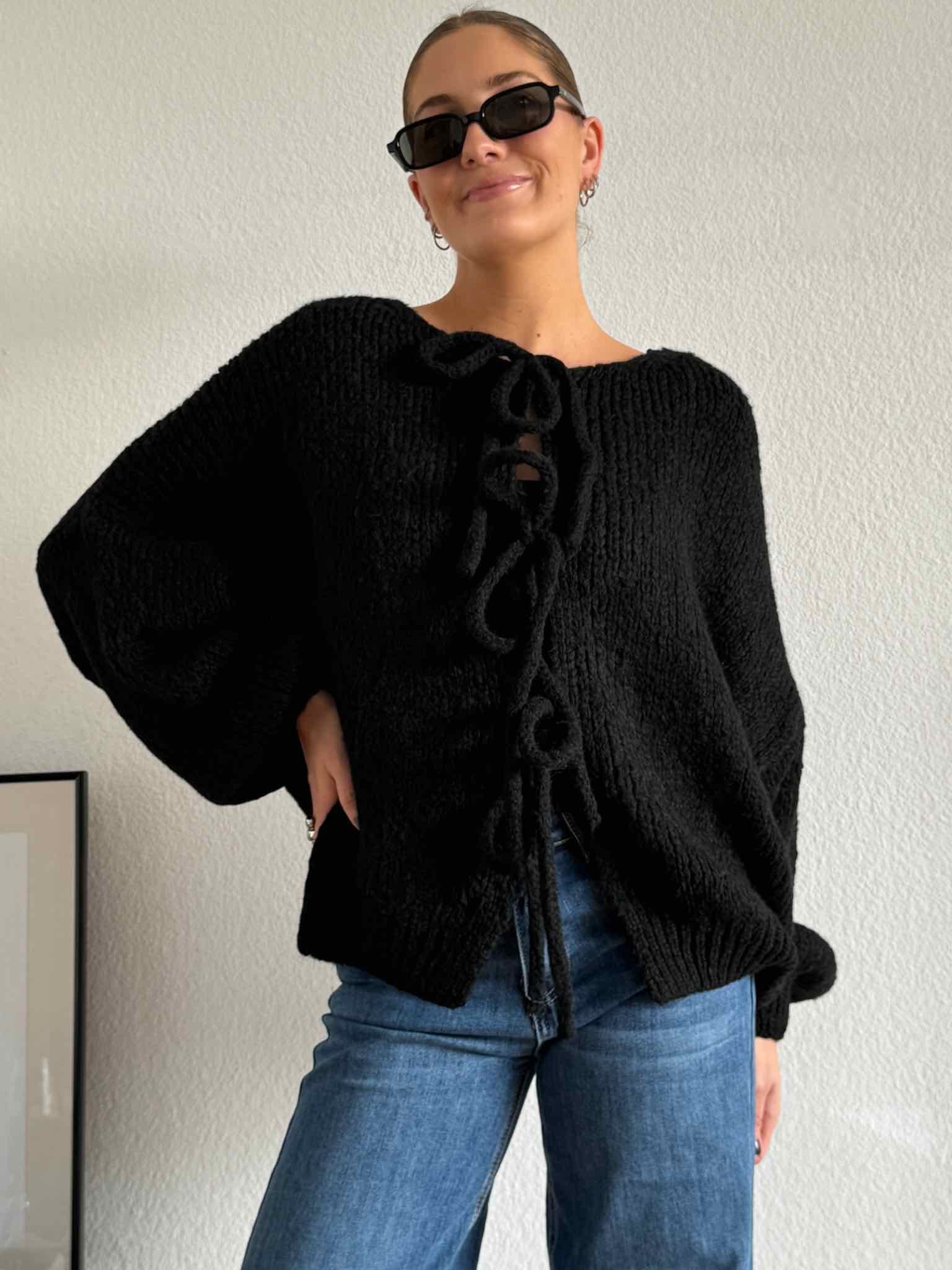 Cozy Bow Knit Cardigan für Damen in Black von Maingold Basics