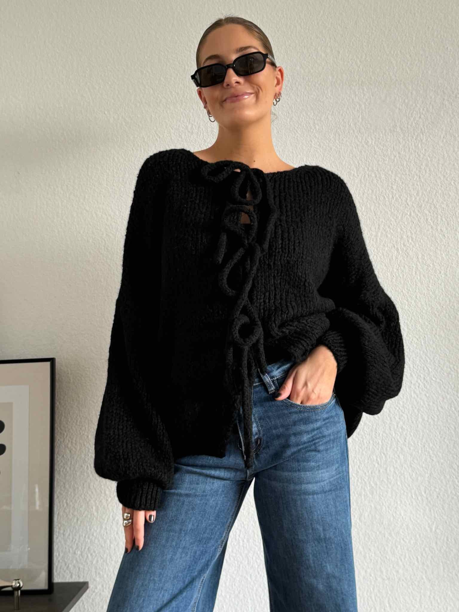 Cozy Bow Knit Cardigan für Damen in Black von Maingold Basics