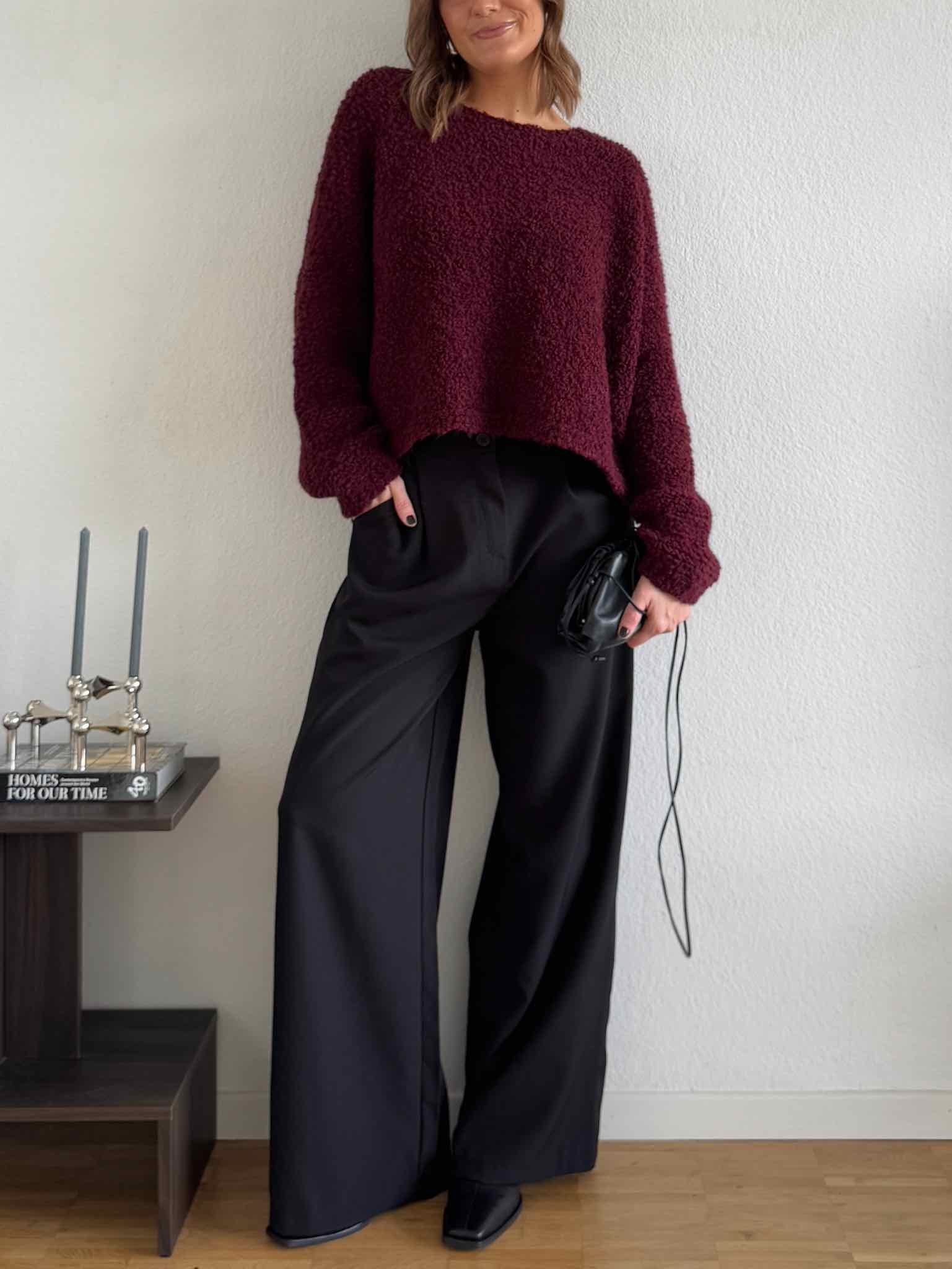 Cropped Teddy Pullover für Damen in Bordeaux von Maingold Basics