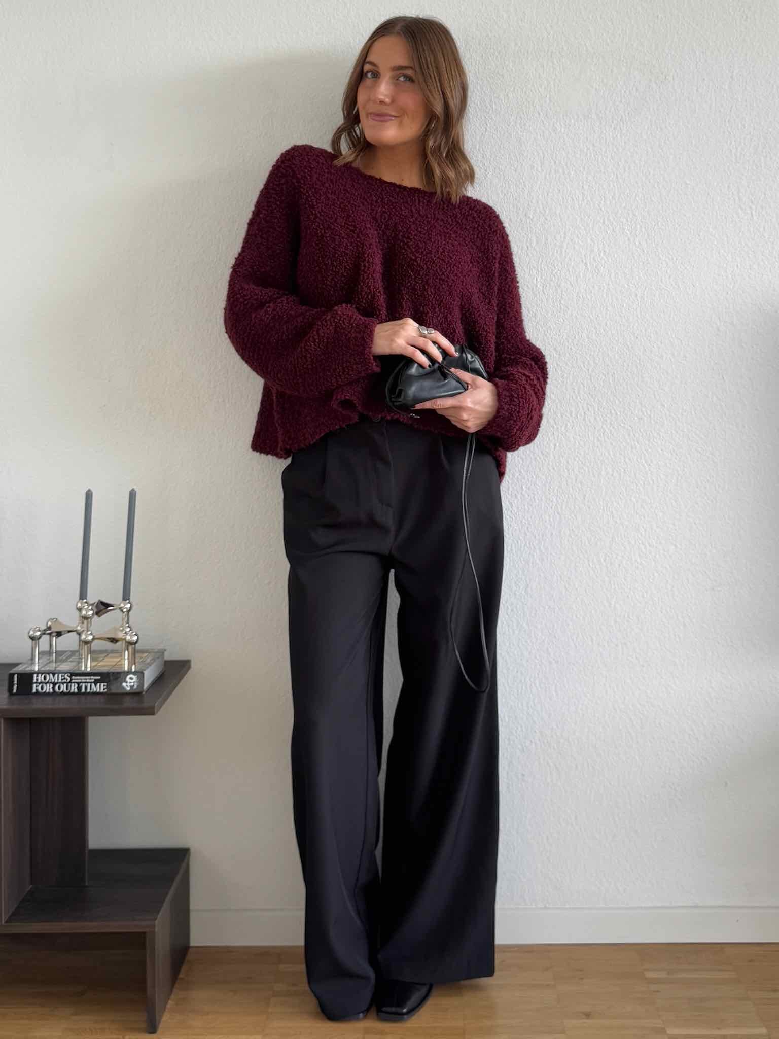 Cropped Teddy Pullover für Damen in Bordeaux von Maingold Basics