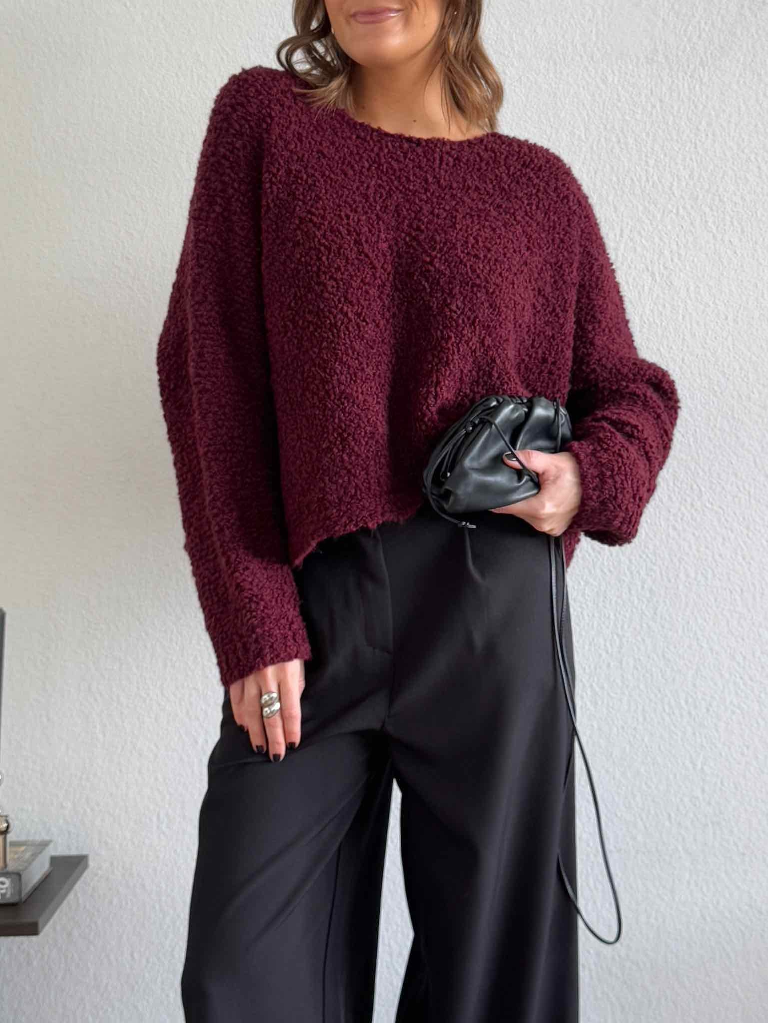 Cropped Teddy Pullover für Damen in Bordeaux von Maingold Basics