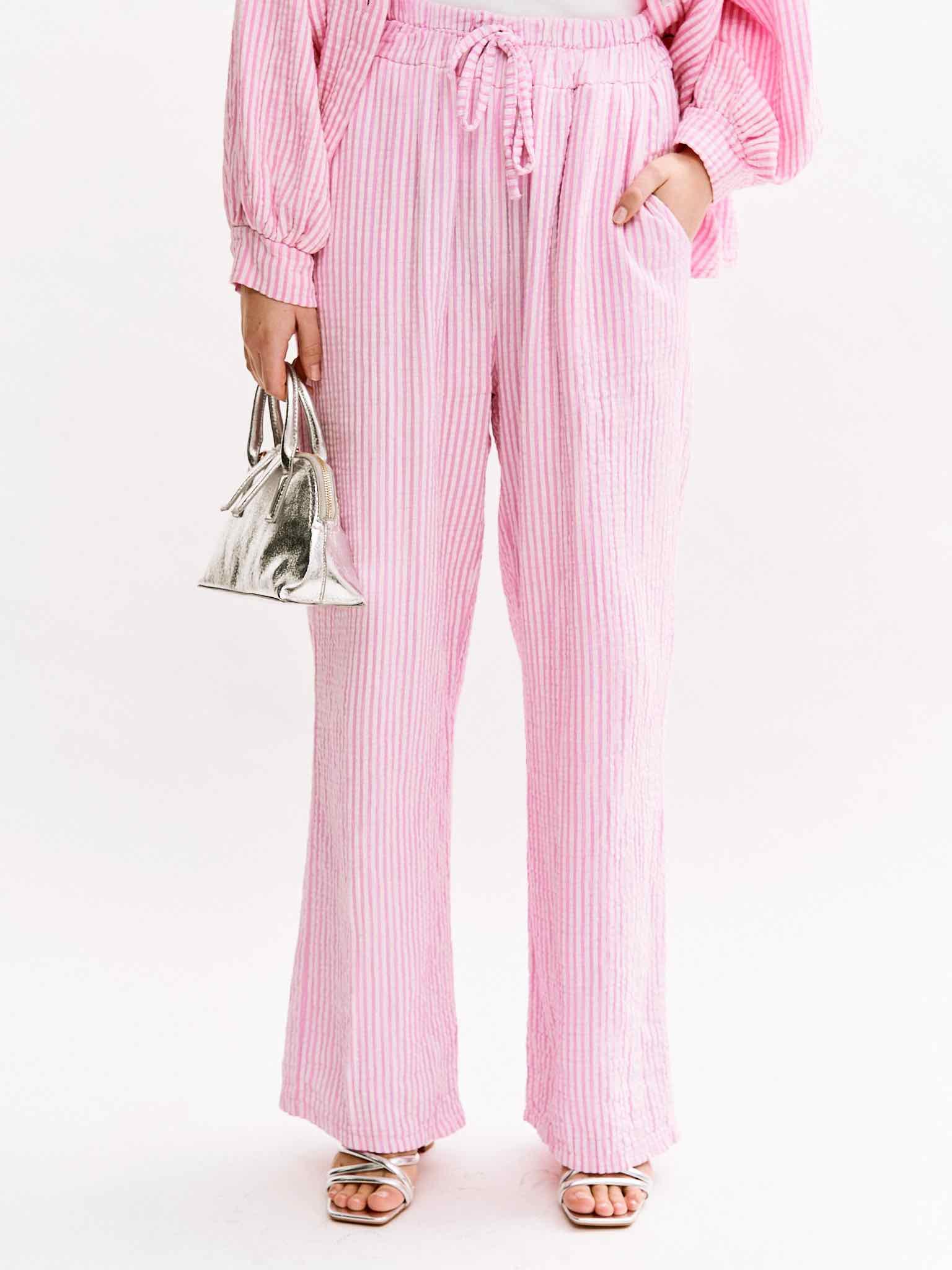 Gestreifte Musselin Hose für Damen in Baby Pink von Maingold Basics