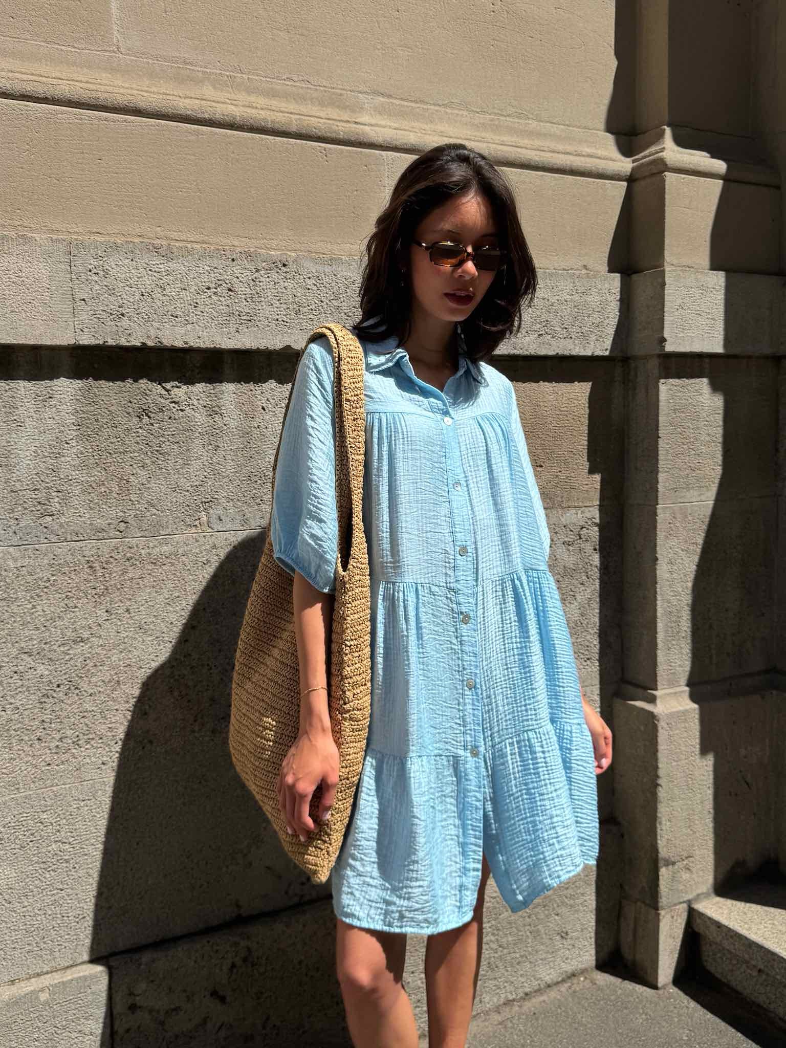 Glänzendes Blusenkleid in Krepp-Optik für Damen in Baby Blue von Maingold Basics