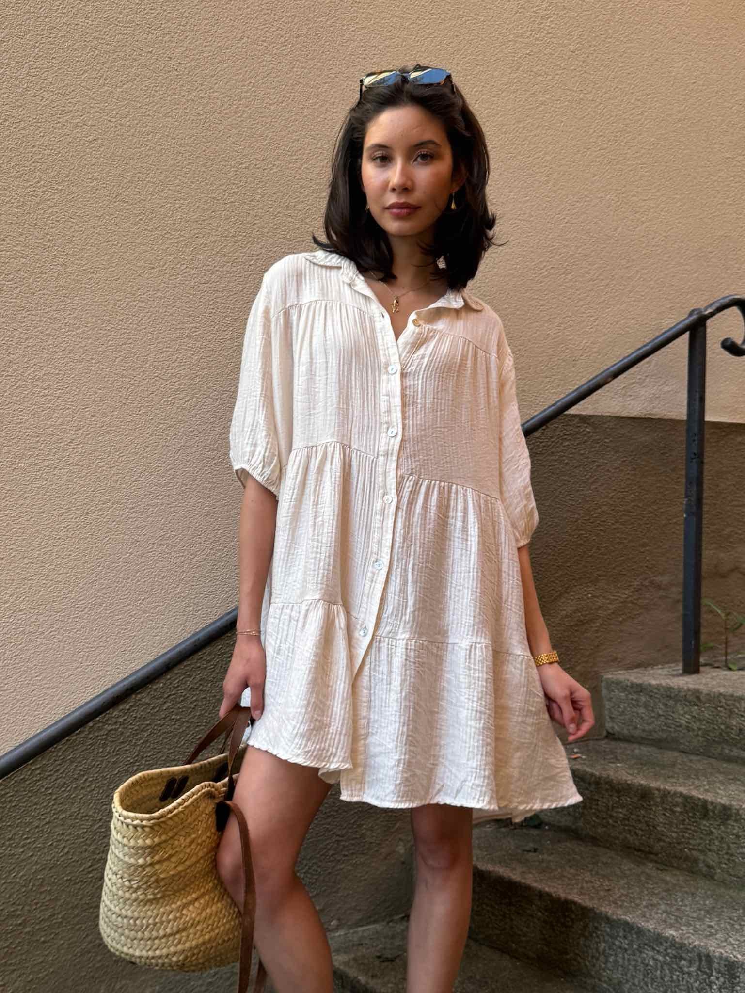 Glänzendes Blusenkleid in Krepp-Optik für Damen in Creme von Maingold Basics