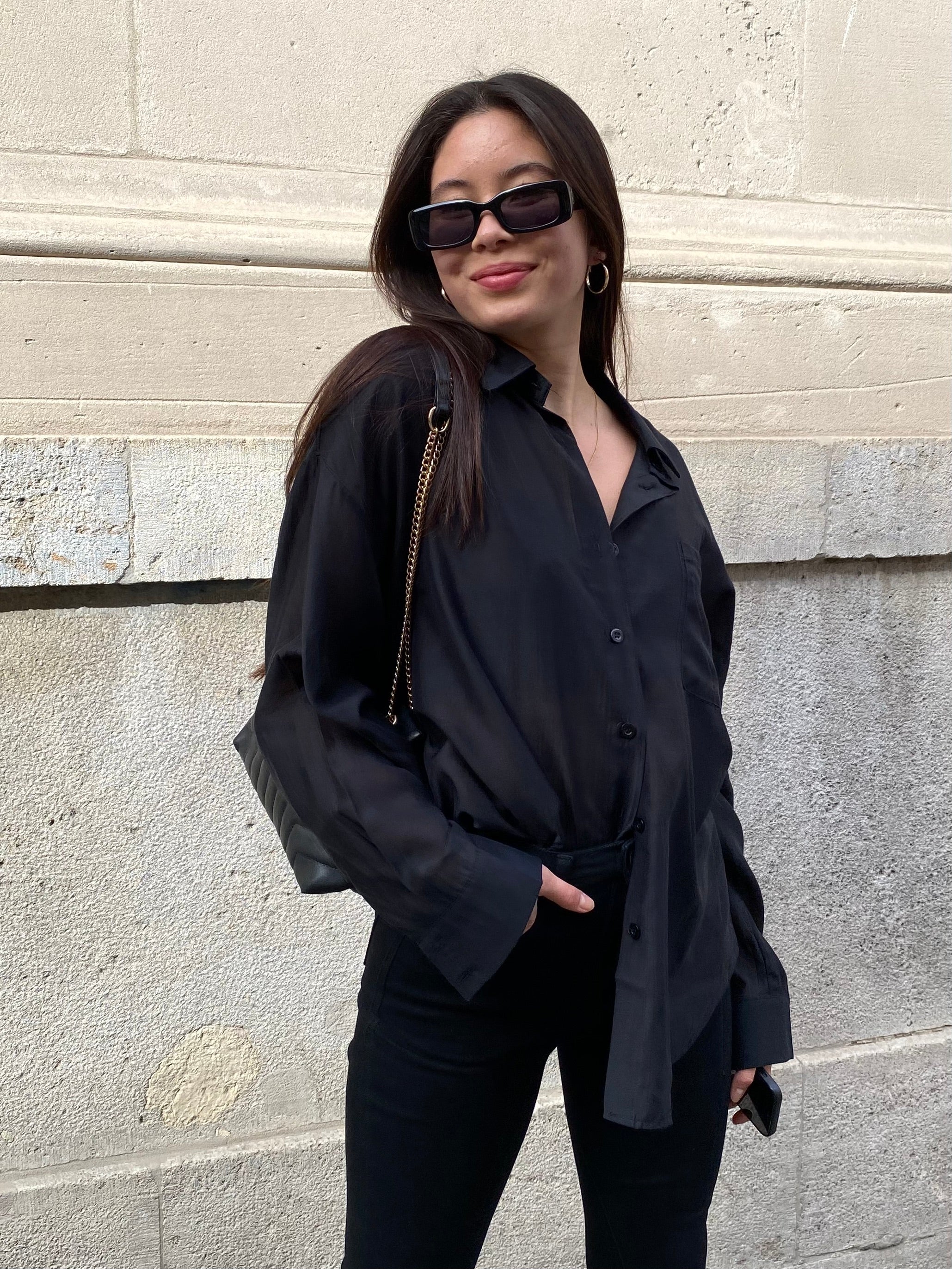 Transparente Oversize Bluse - Black