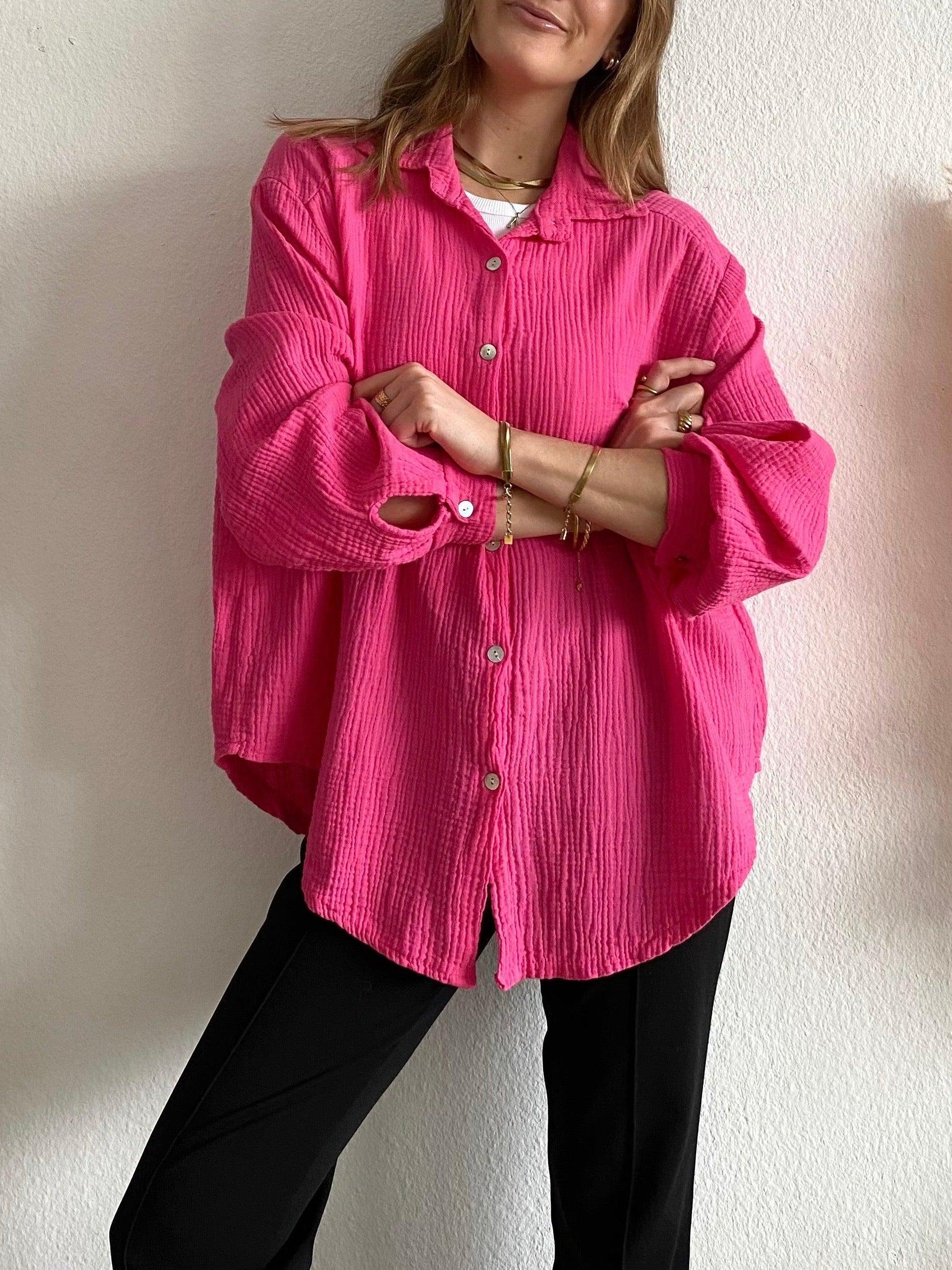 Kurze Musselin Bluse - Pink