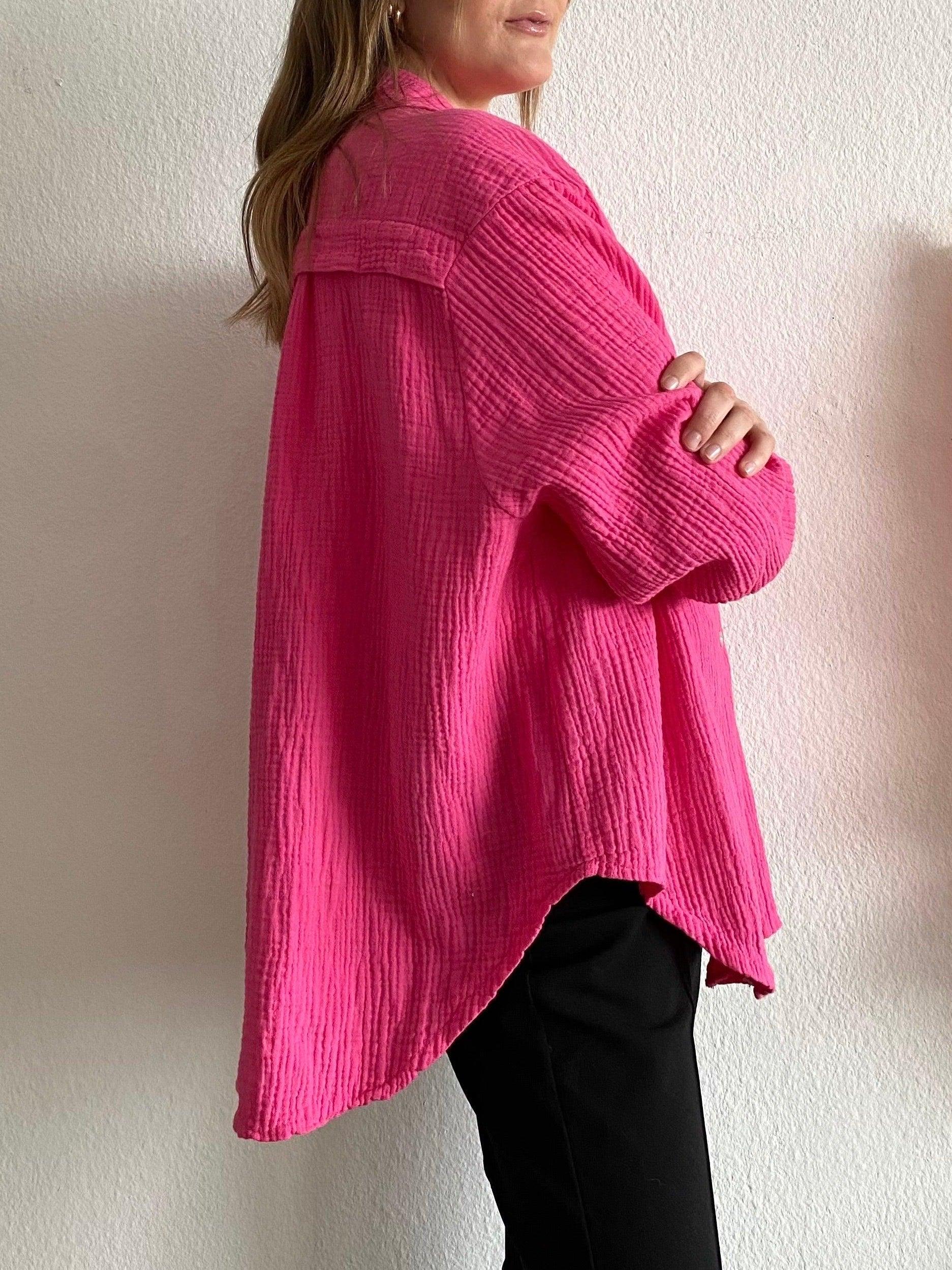 Kurze Musselin Bluse - Pink