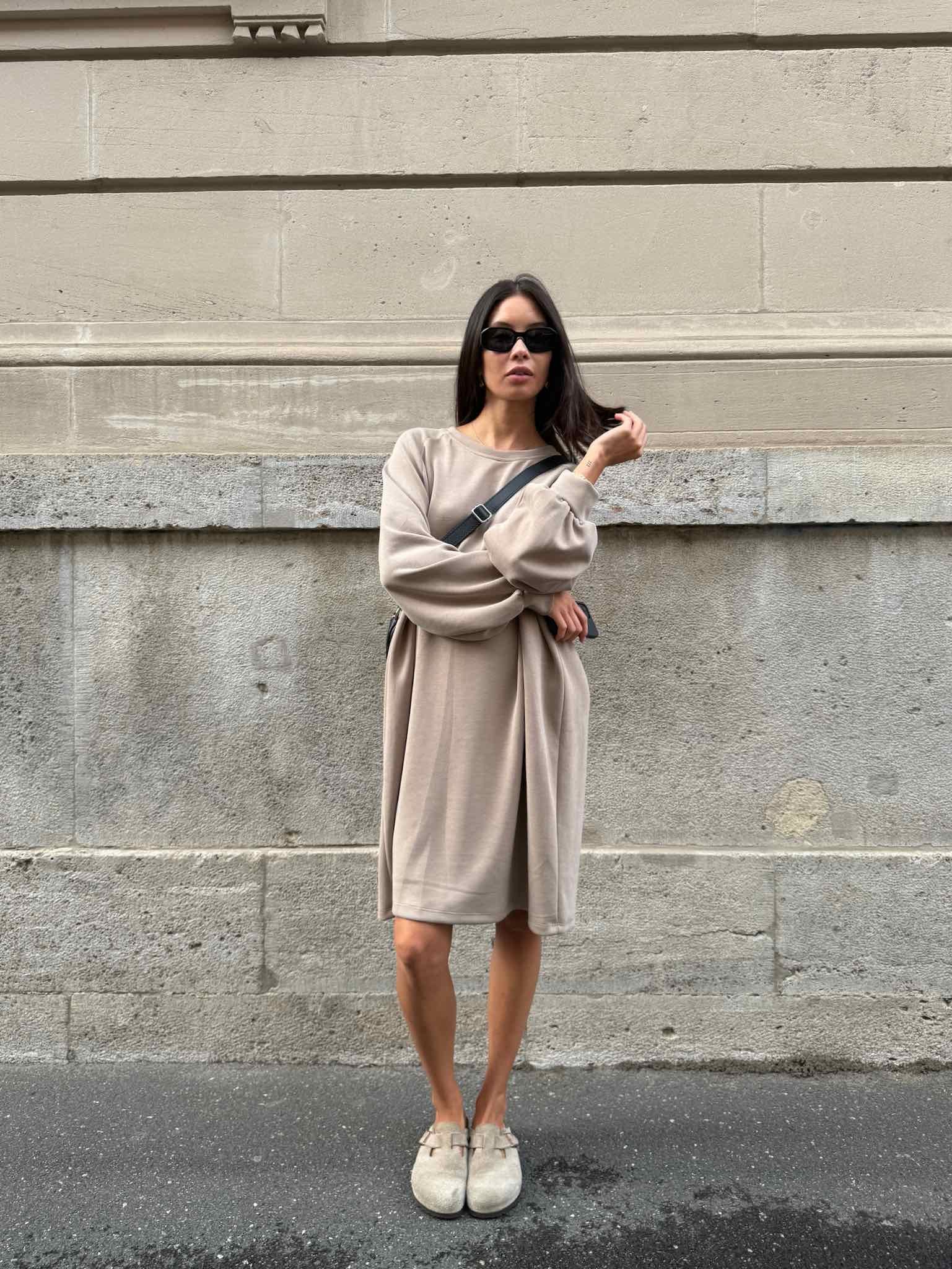 Langarm Kleid aus Modal für Damen in Khaki von Maingold Basics