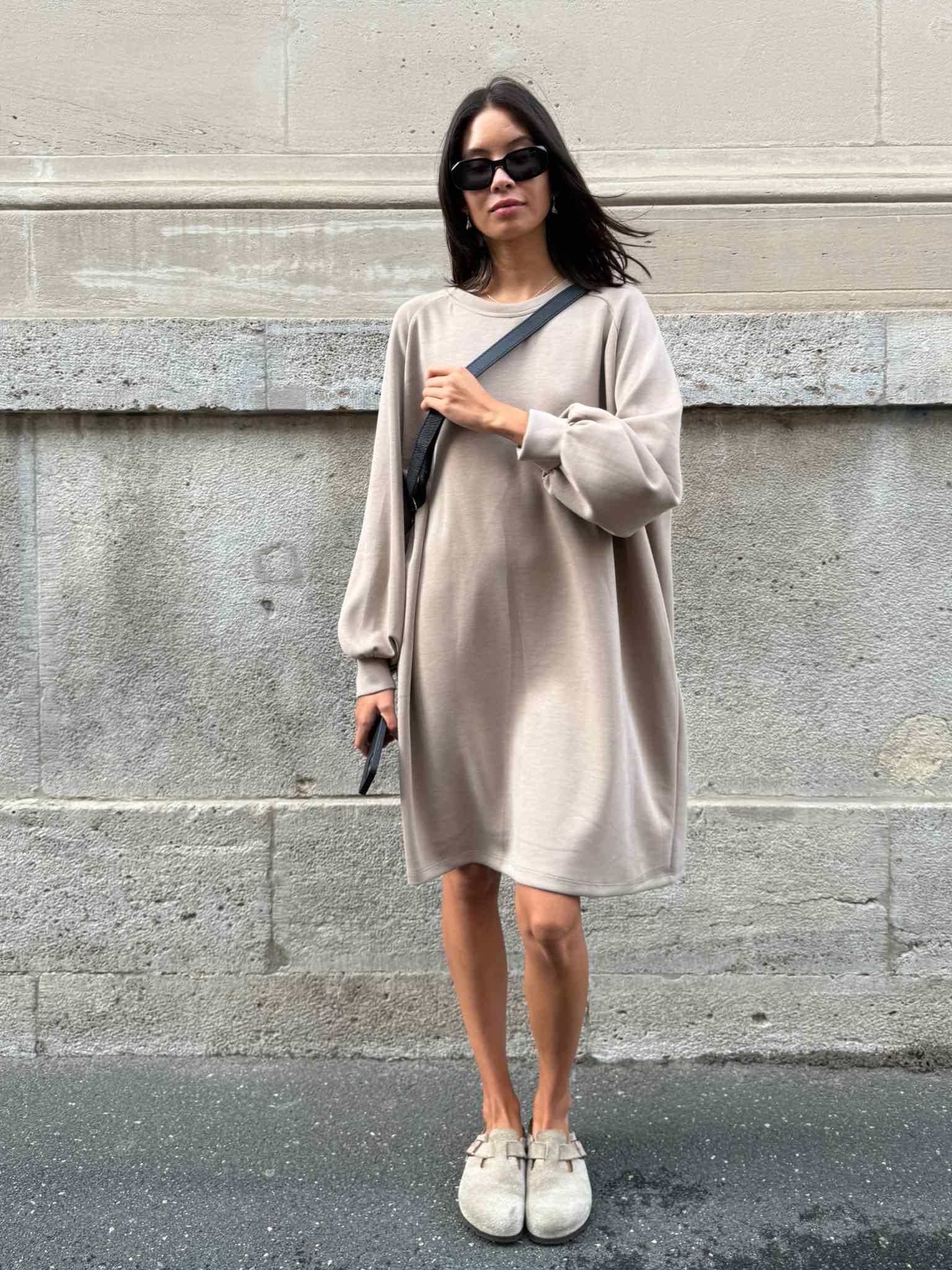 Langarm Kleid aus Modal für Damen in Khaki von Maingold Basics