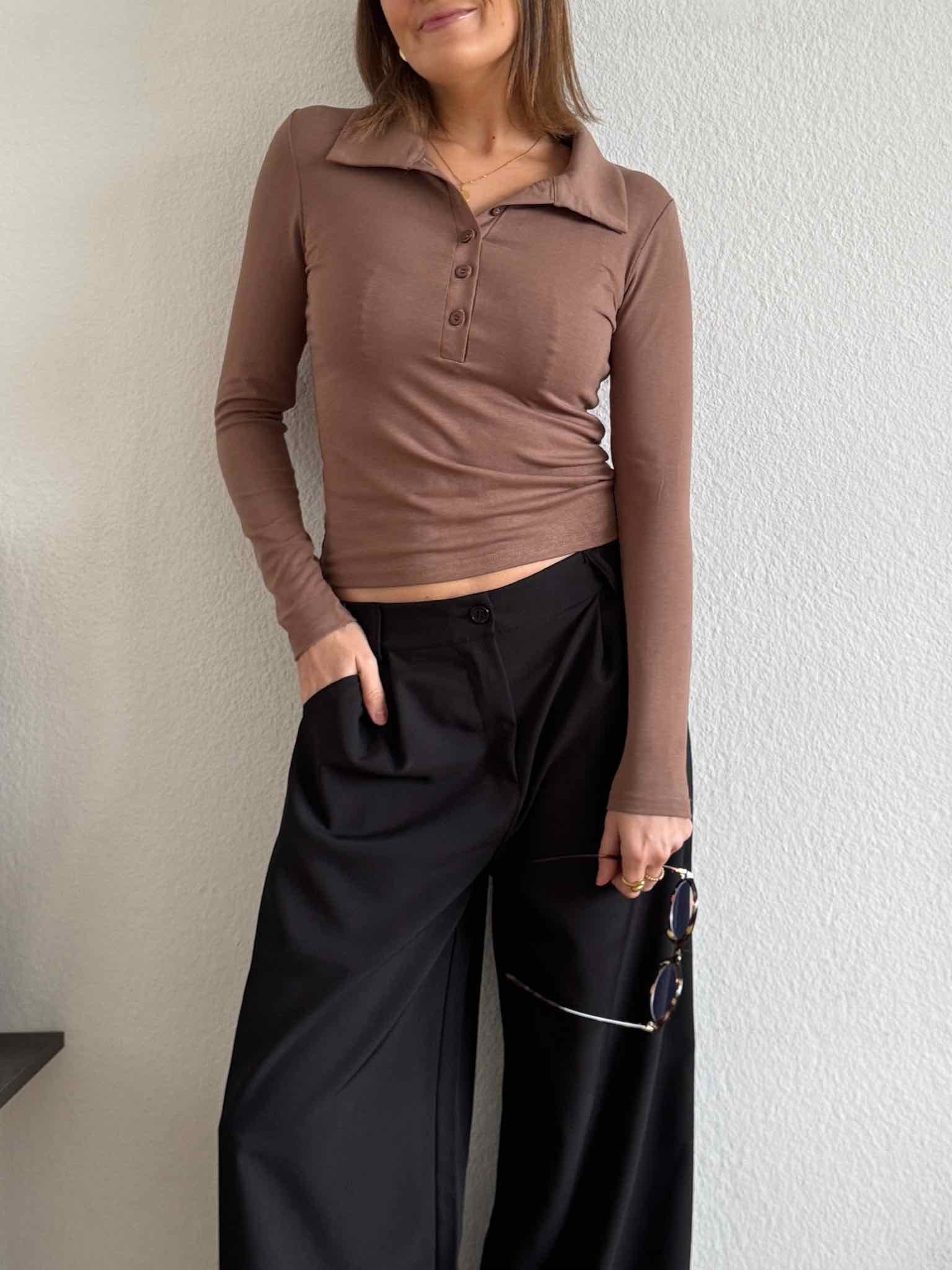 Langarm Polo Shirt für Damen in Caramel von Maingold Basics