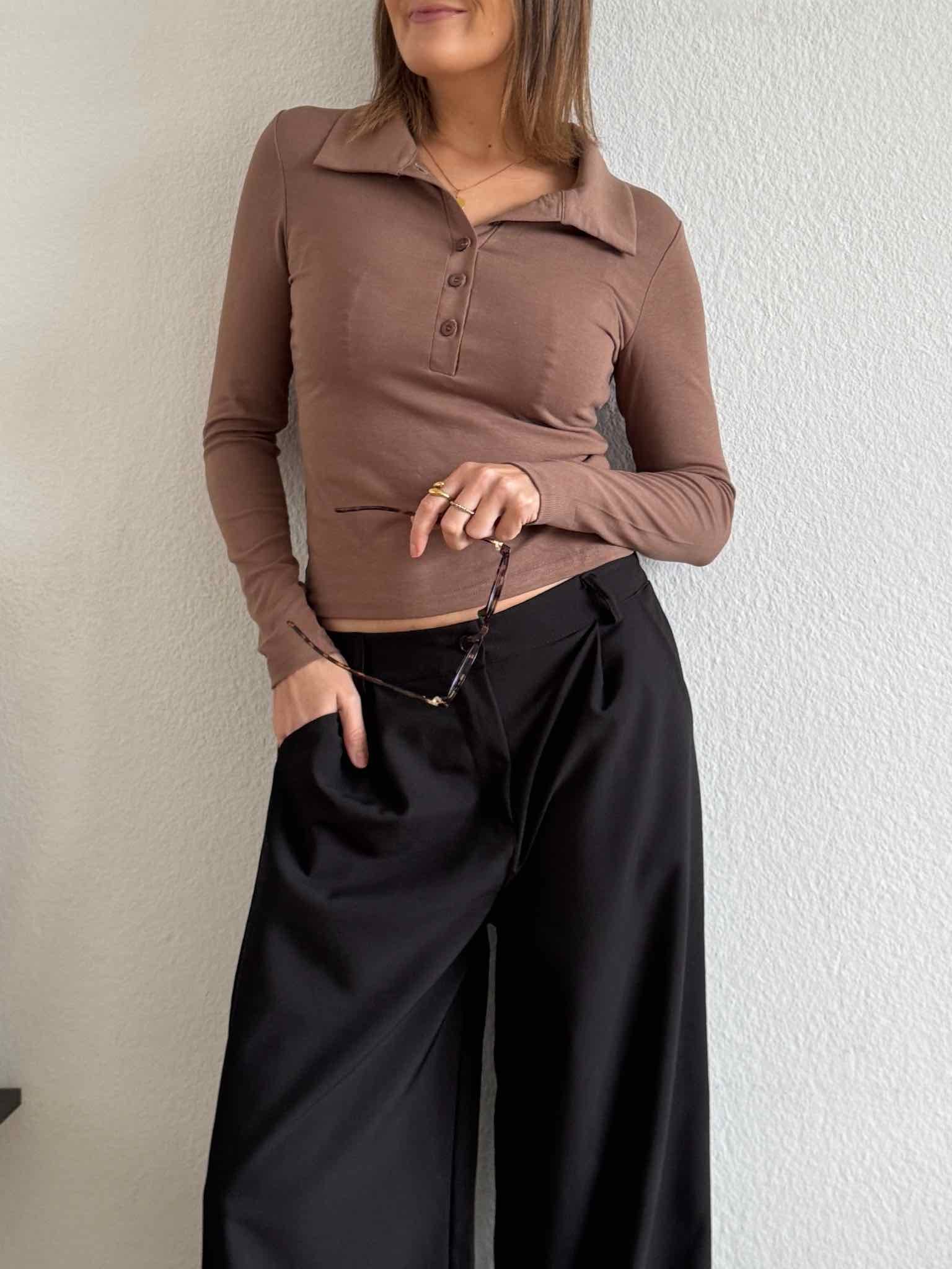 Langarm Polo Shirt für Damen in Caramel von Maingold Basics