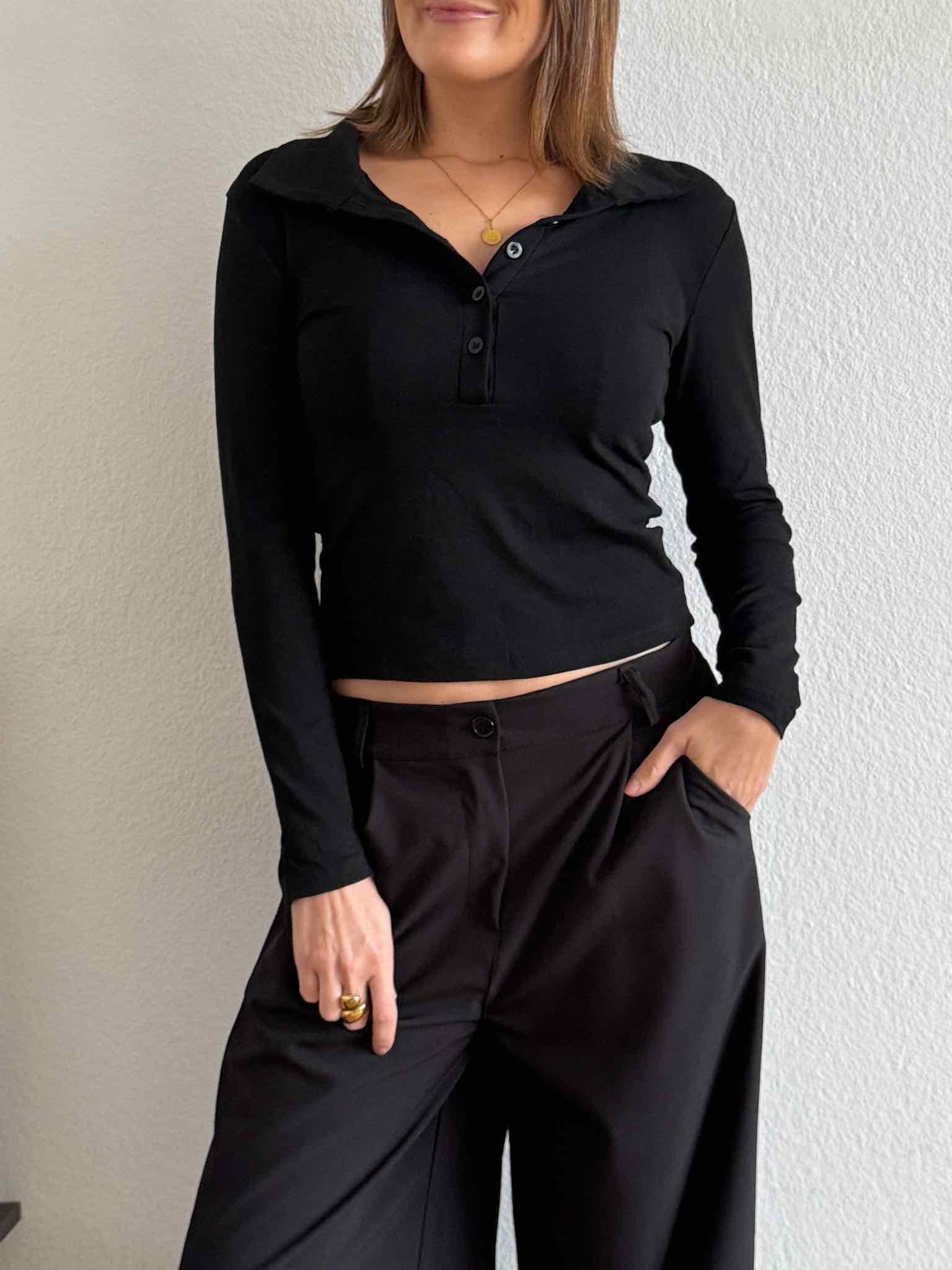 Langarm Polo Shirt für Damen in Schwarz von Maingold Basics