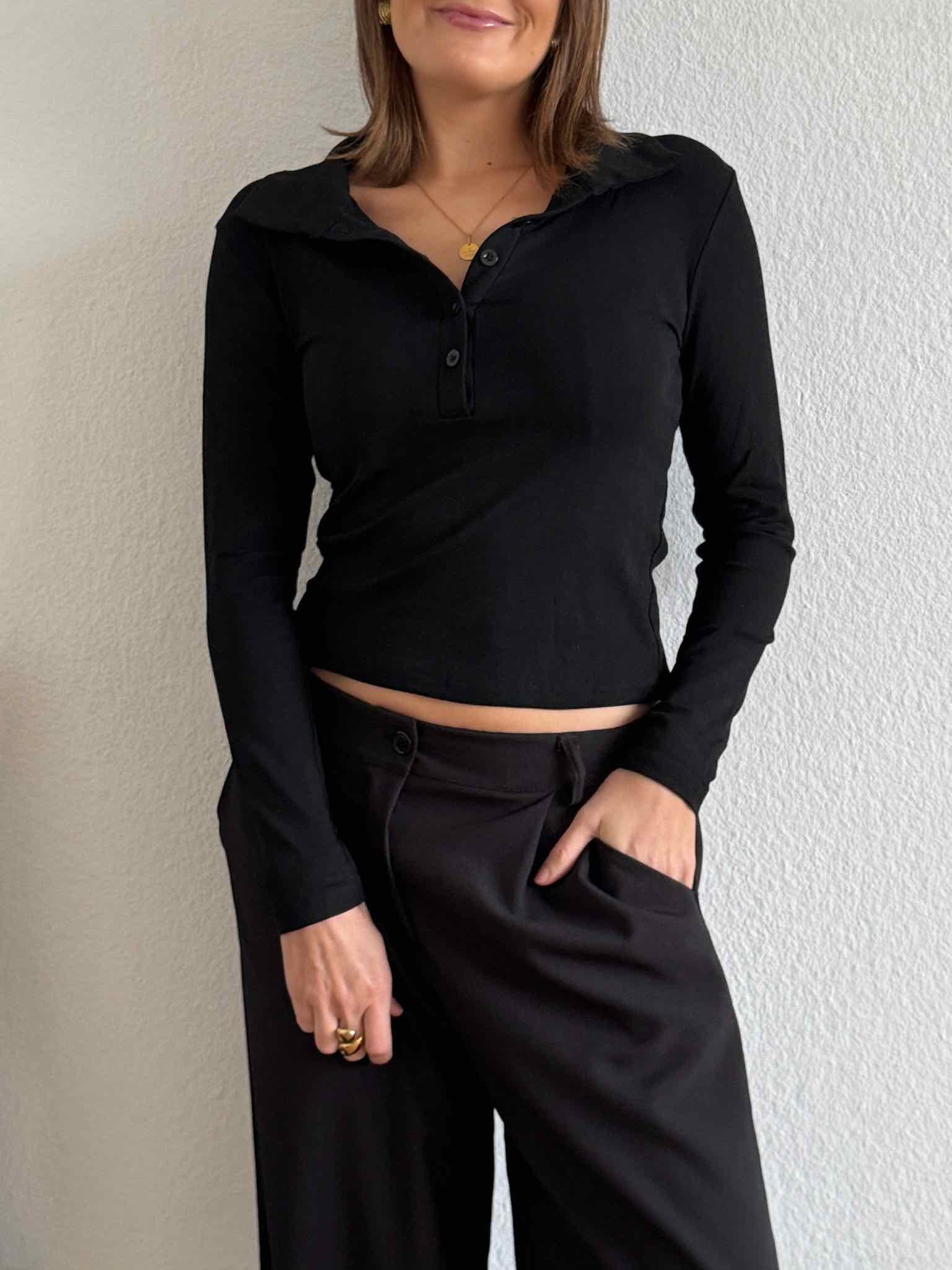 Langarm Polo Shirt für Damen in Schwarz von Maingold Basics