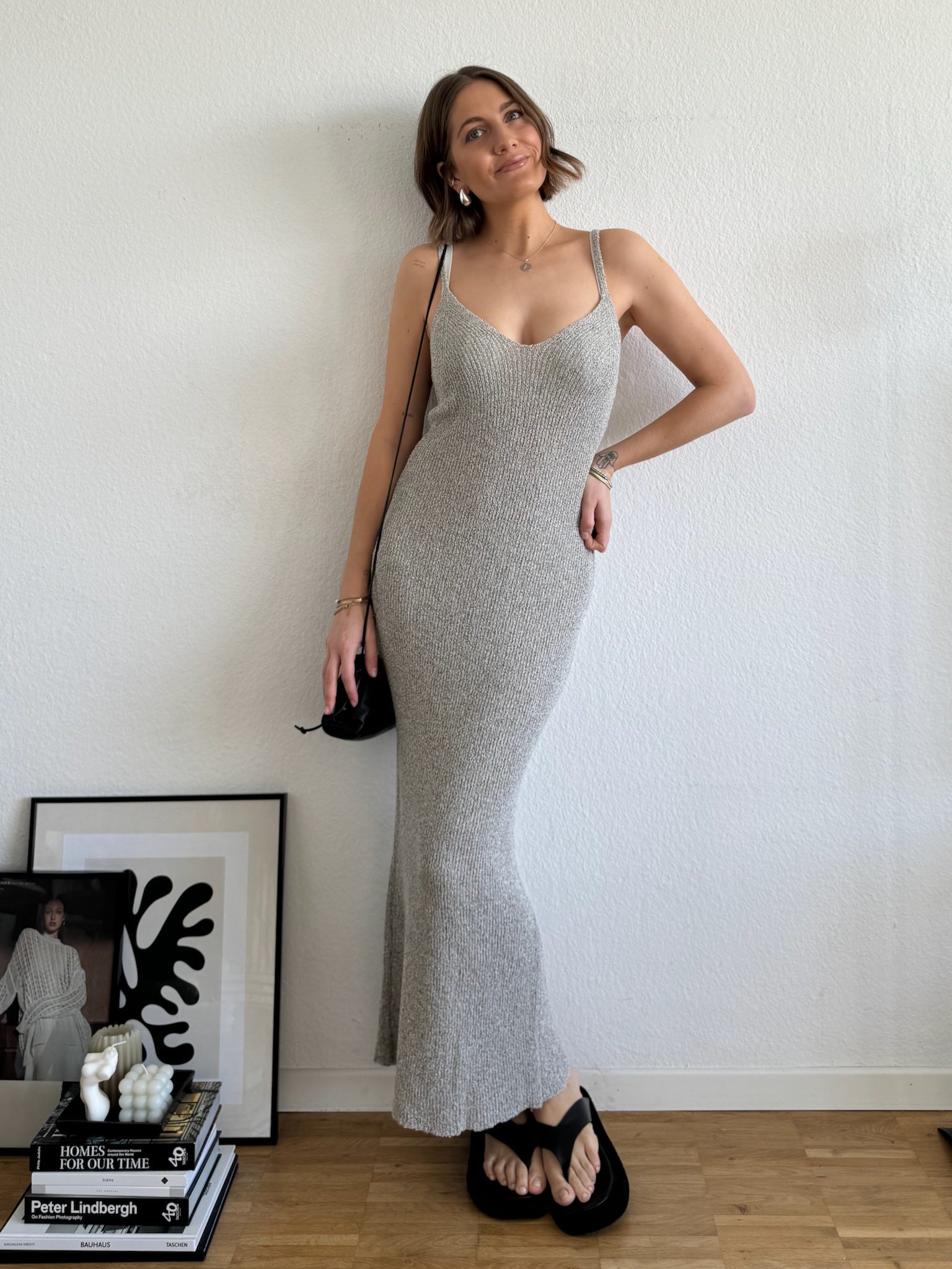 Midi Kleid aus Sommer Strick für Damen in Grey Melange von Maingold Basics