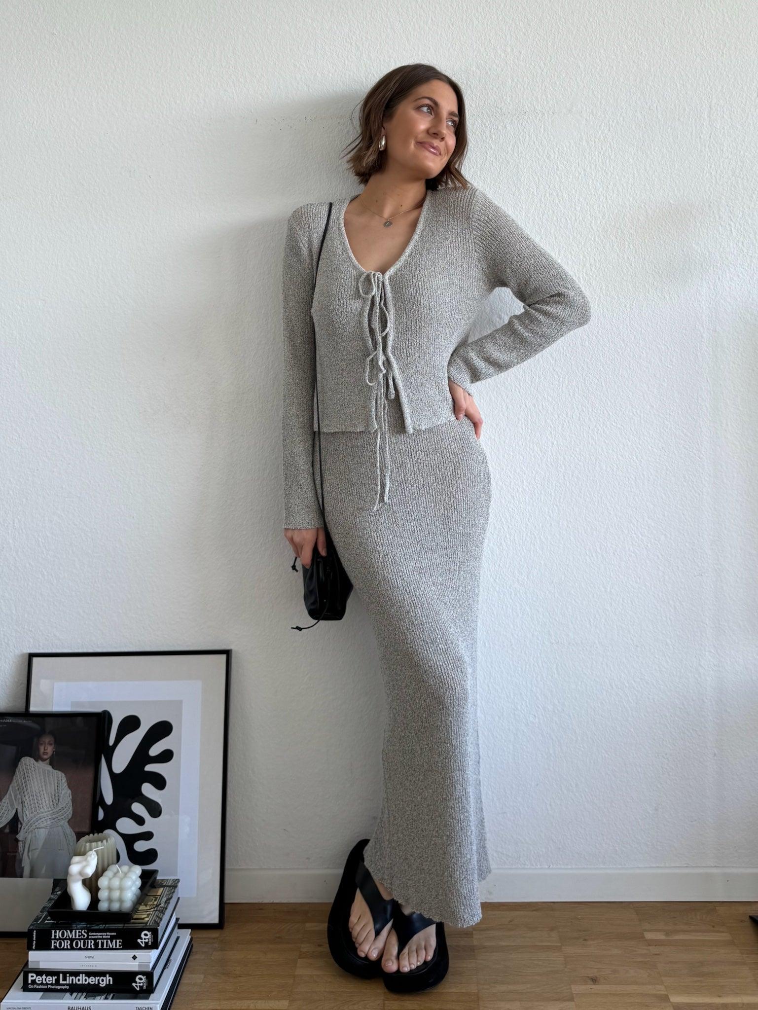 Midi Kleid aus Sommer Strick für Damen in Grey Melange von Maingold Basics