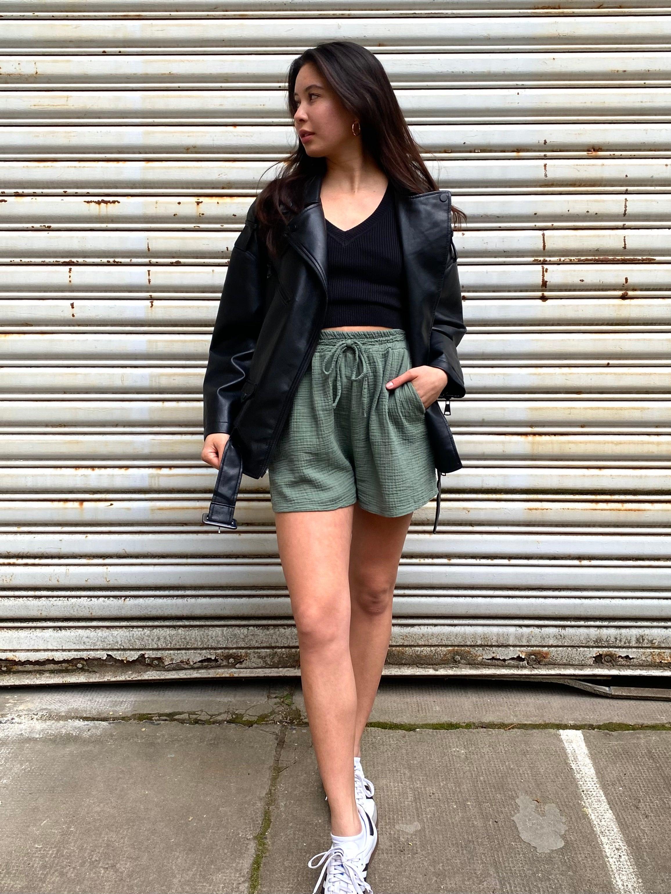 Musselin Shorts - Olive