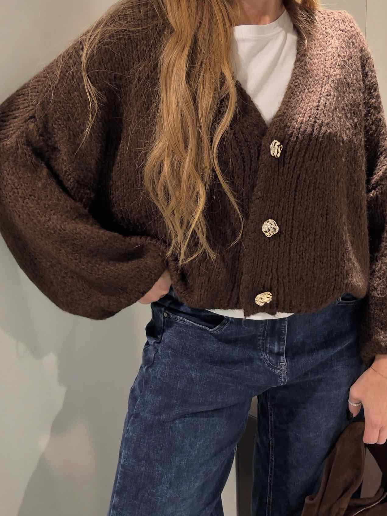 Oversize Cardigan mit Zierknöpfen für Damen in Schokobraun von Maingold Basics