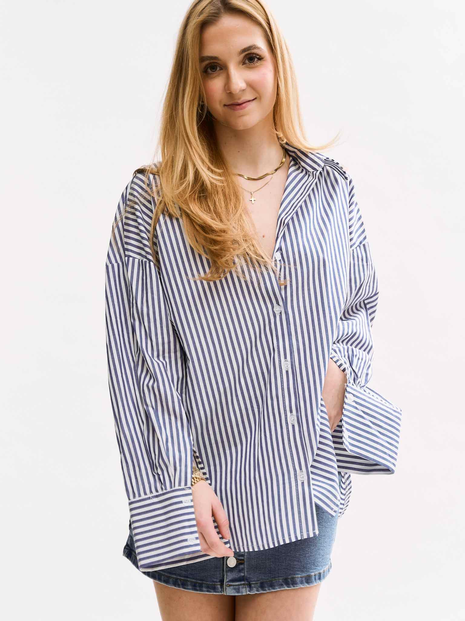 Oversize Hemd Stripes für Damen in Dark Blue von Maingold Basics