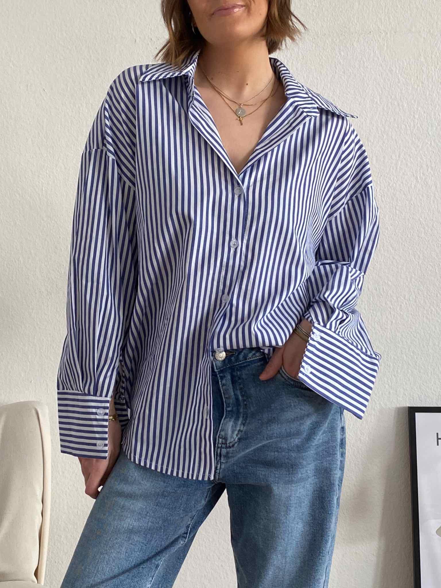 Oversize Hemd Stripes für Damen in Dark Blue von Maingold Basics