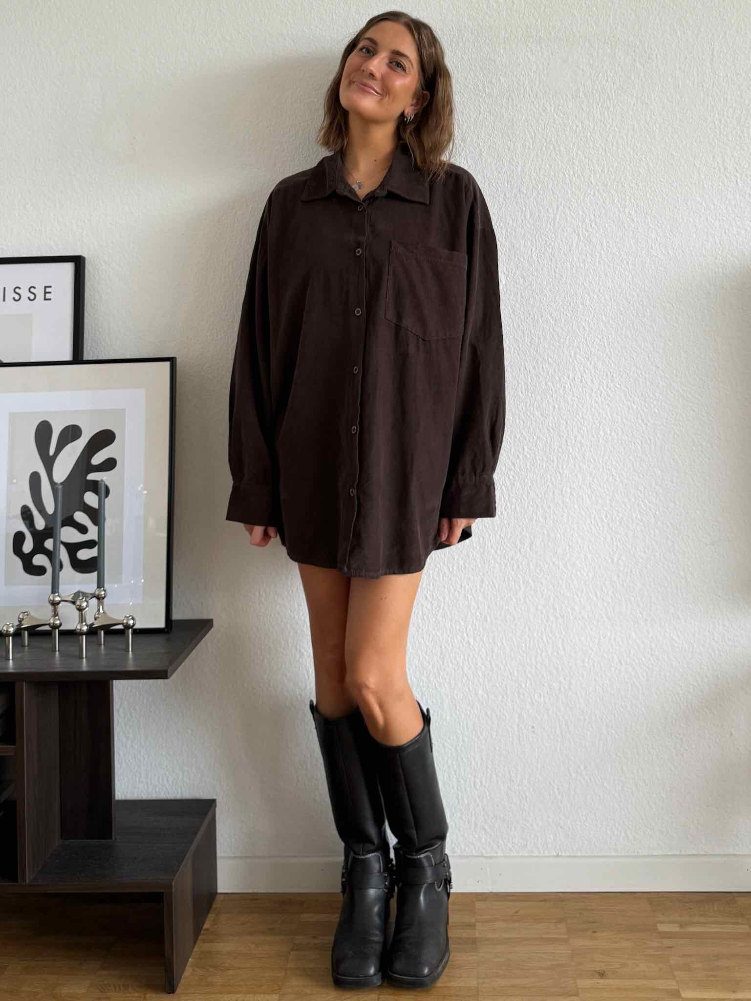 Oversize Kord Hemd für Damen in Chocolate von Maingold Basics