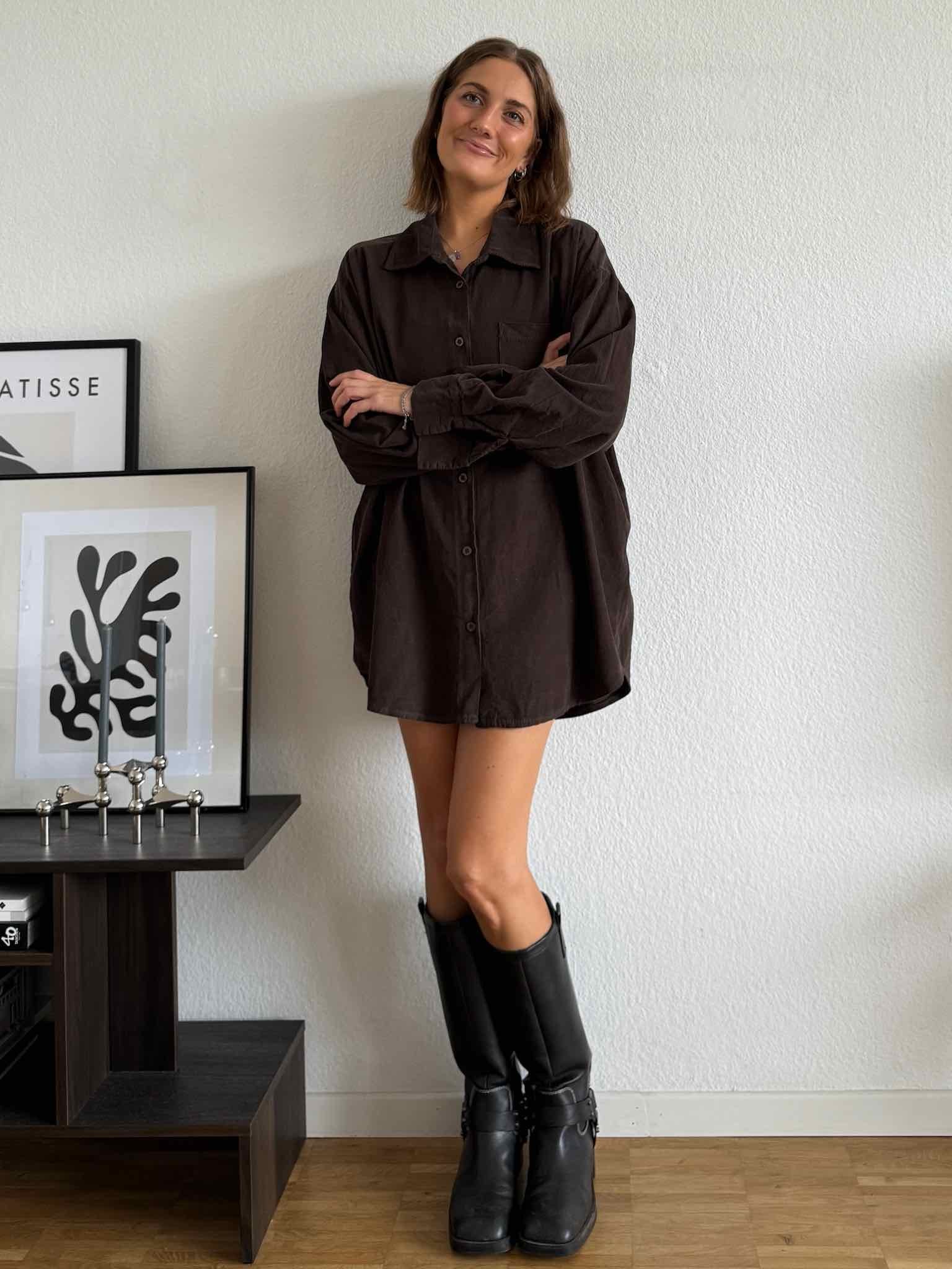 Oversize Kord Hemd für Damen in Chocolate von Maingold Basics