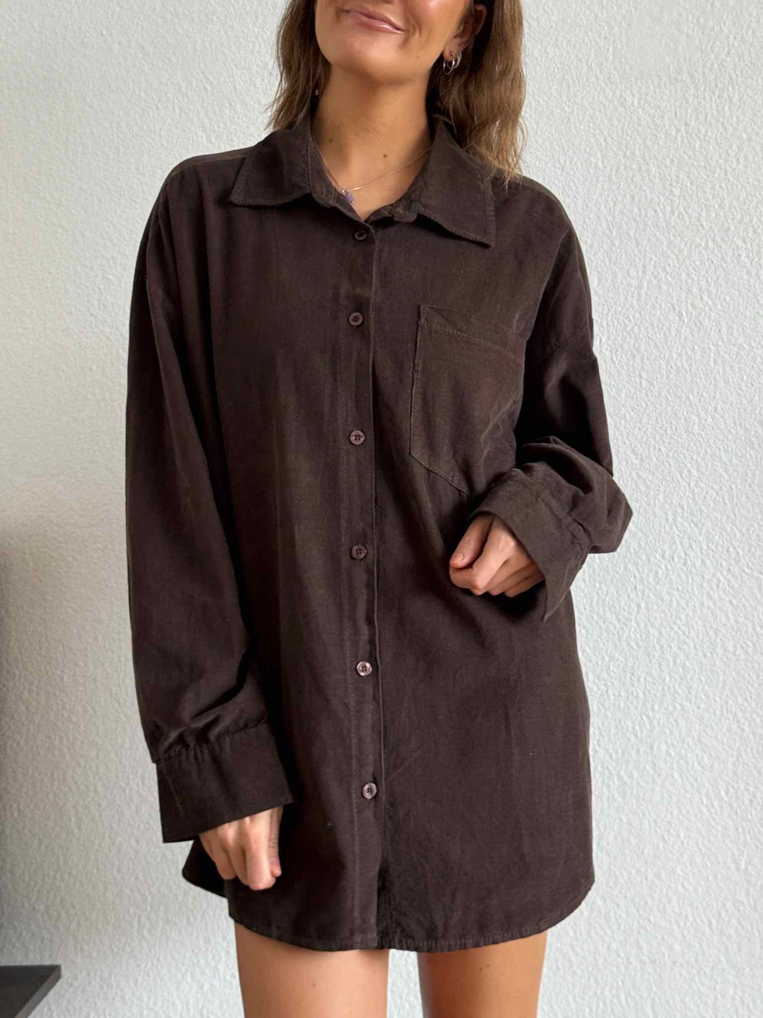 Oversize Kord Hemd für Damen in Chocolate von Maingold Basics