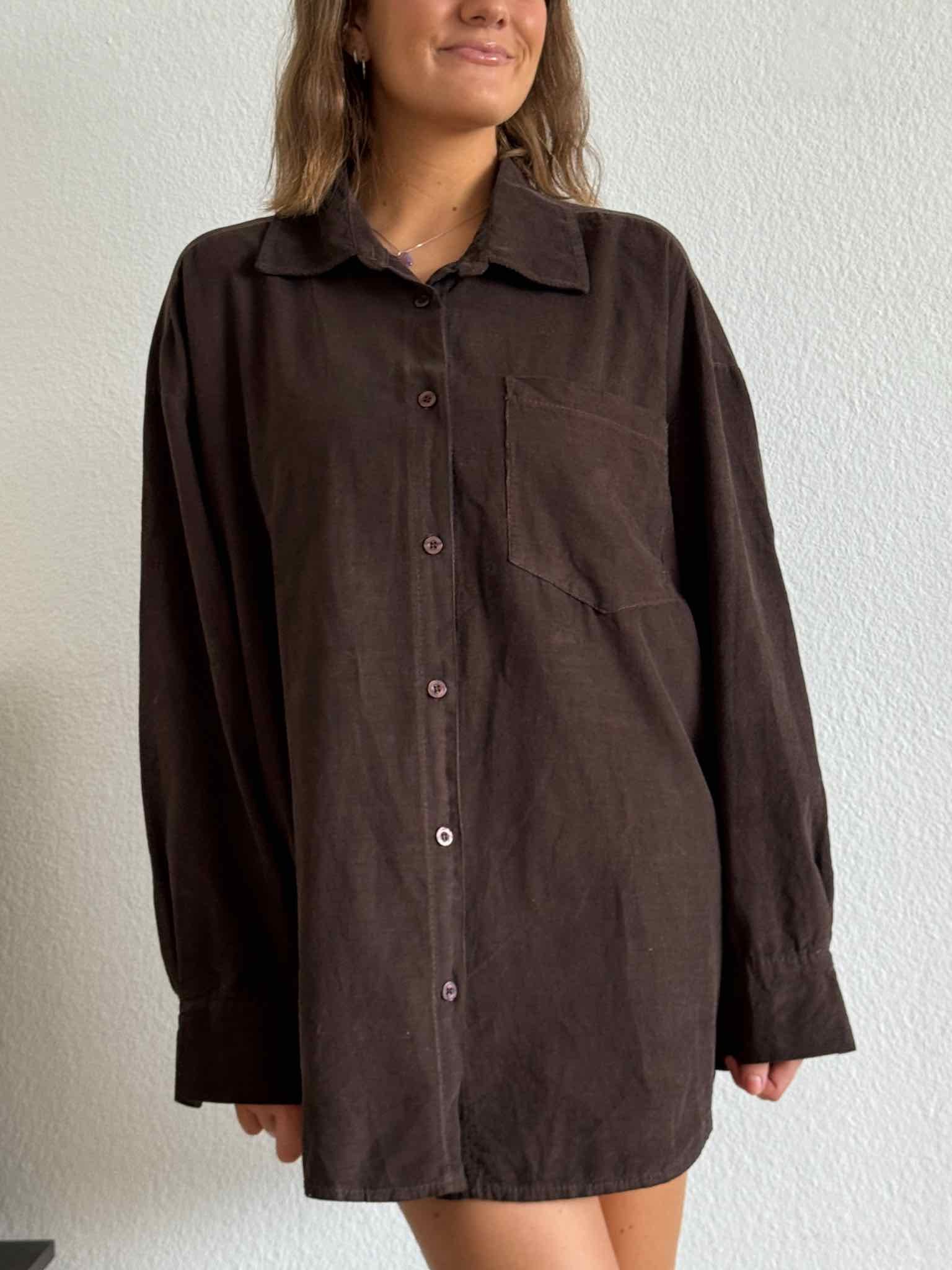 Oversize Kord Hemd für Damen in Chocolate von Maingold Basics