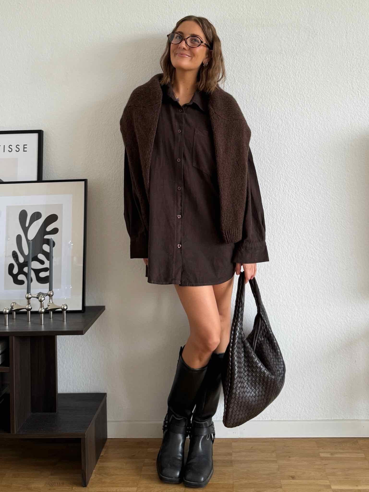 Oversize Kord Hemd für Damen in Chocolate von Maingold Basics