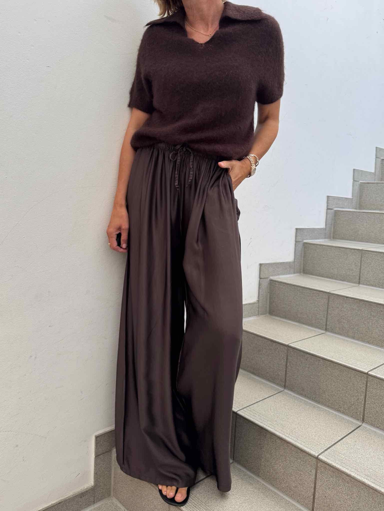 Pants aus Seiden-Viskosen-Mix für Damen in Chocolate von Maingold Basics