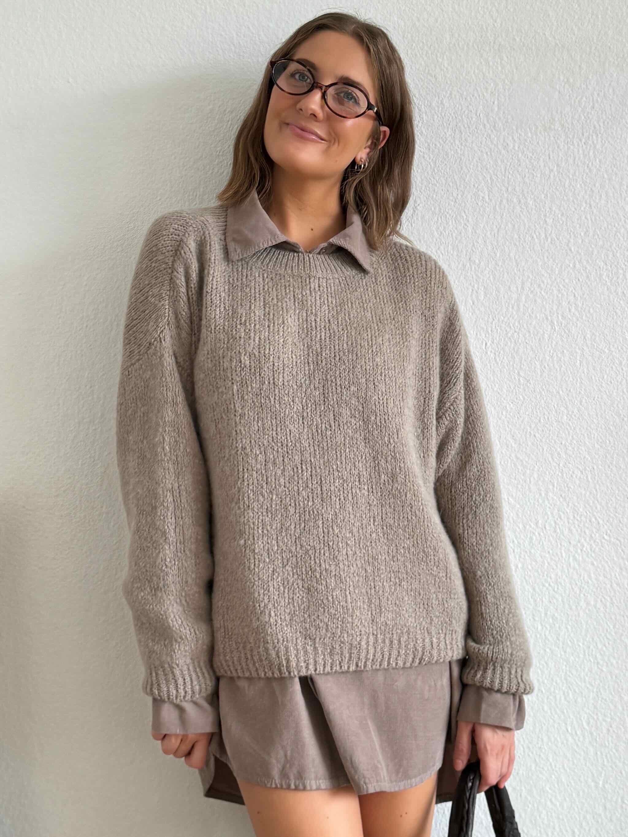 Soft Baby Alpaka Rundhals Pulli für Damen in Dark Beige von Maingold Basics